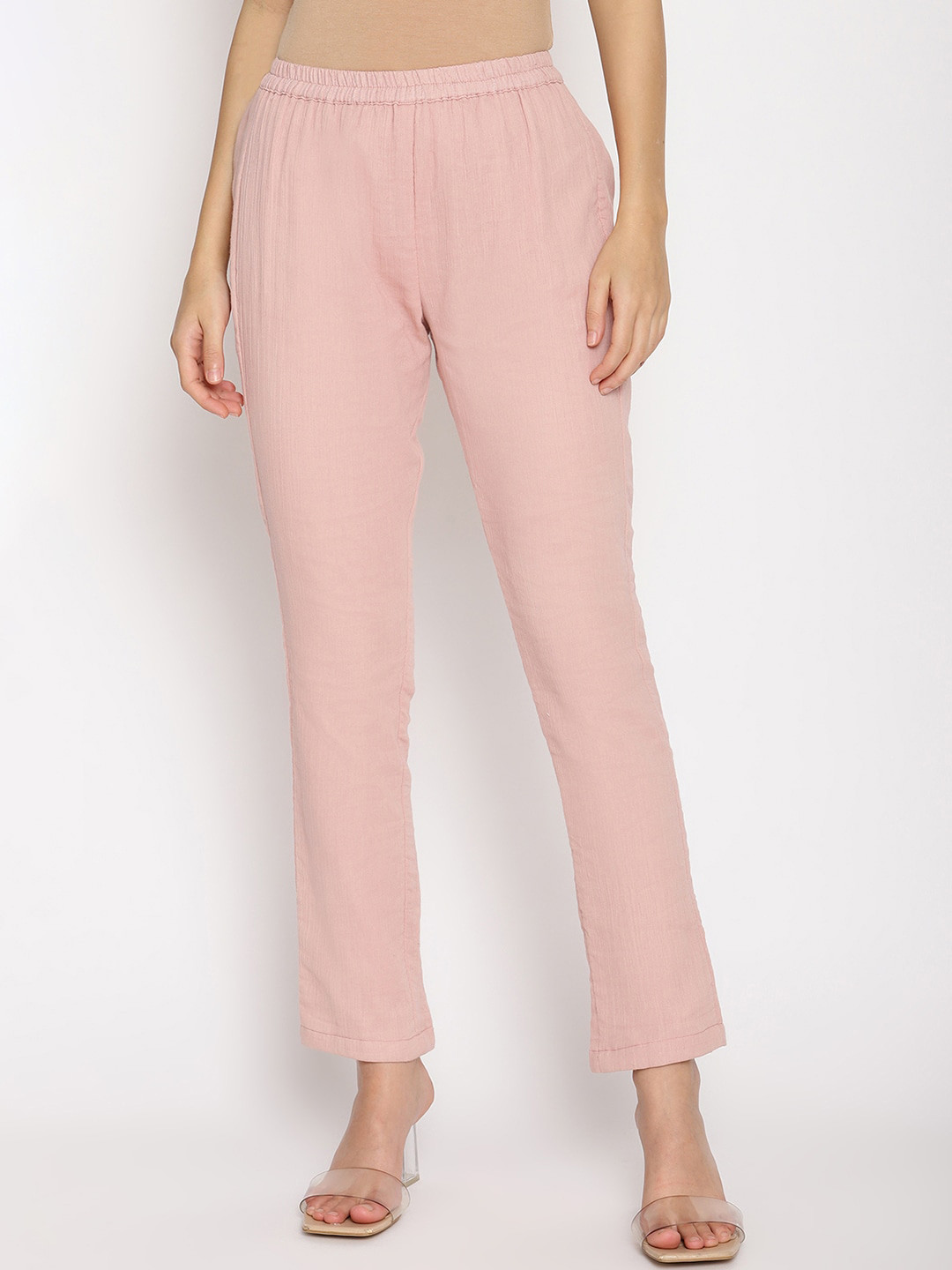 

trueBrowns Women Peach-Coloured Regular Fit Solid Regular Trousers