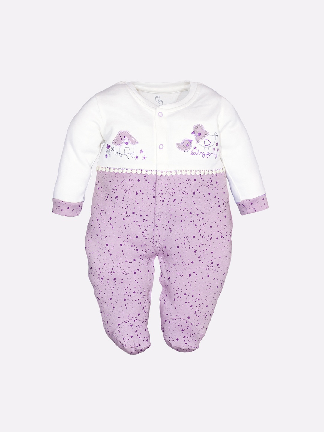 

Baby Go Kids Purple Printed Cotton Rompers