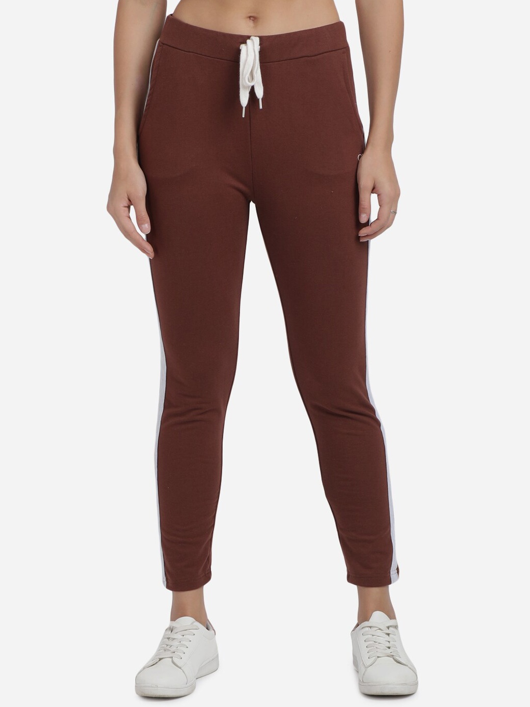 

BEVERLY BLUES Women Brown & White Solid Slim-Fit Track Pants