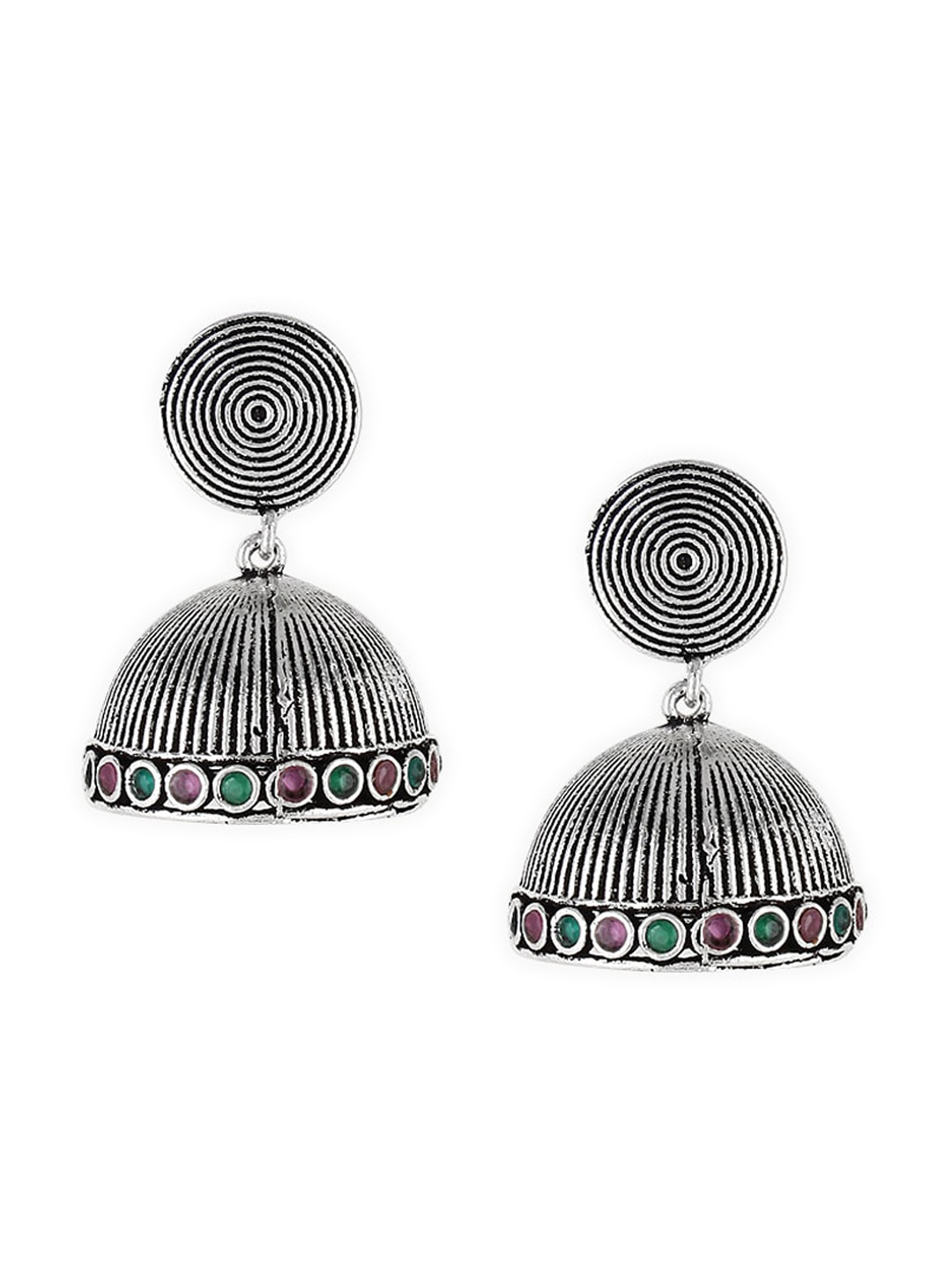 

Adwitiya Collection Silver-Plated Dome Shaped Jhumkas