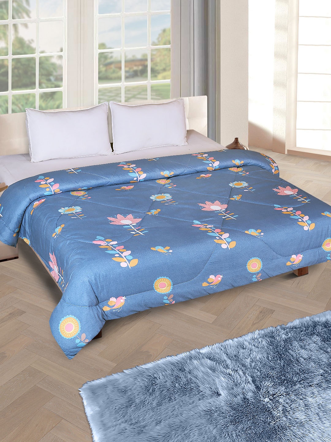 

ROMEE Blue & Pink Floral AC Room 150 GSM Double Bed Comforter