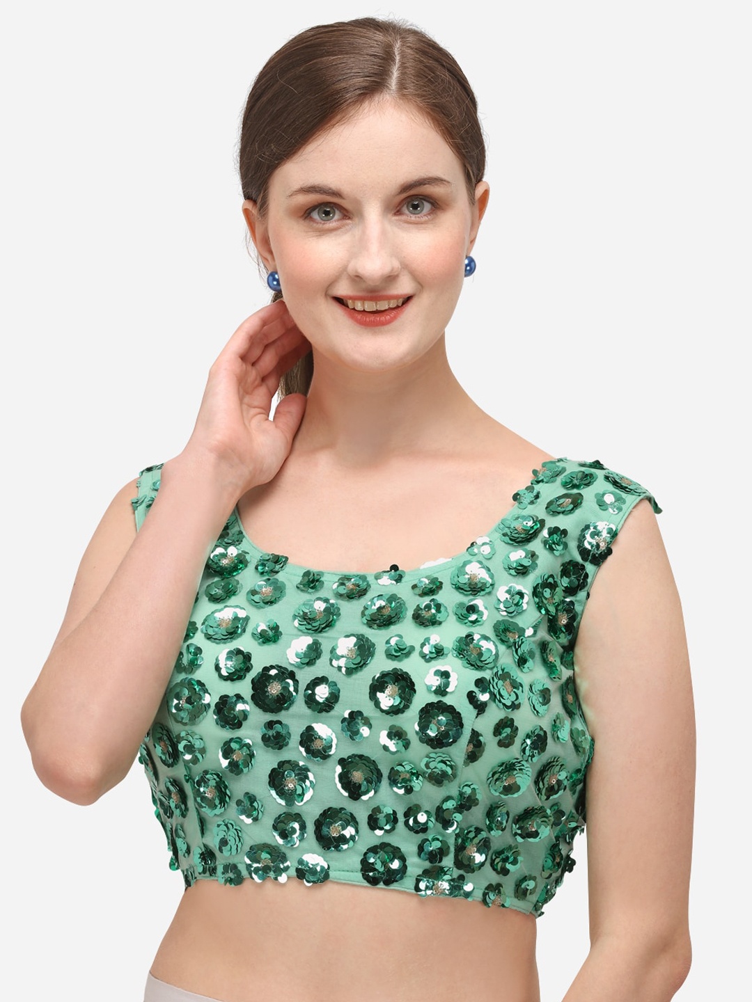 

Fab Dadu Women Sea Green Embellished Blouse