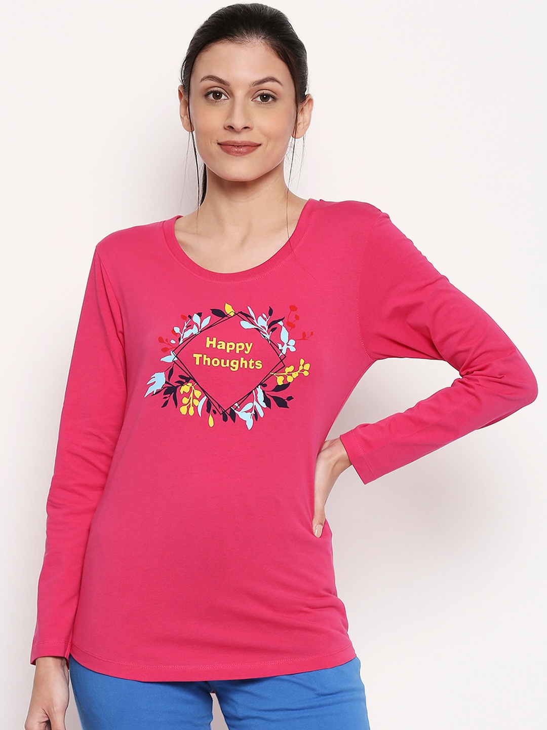 

XIN Women Pink Printed Round Neck T-shirt