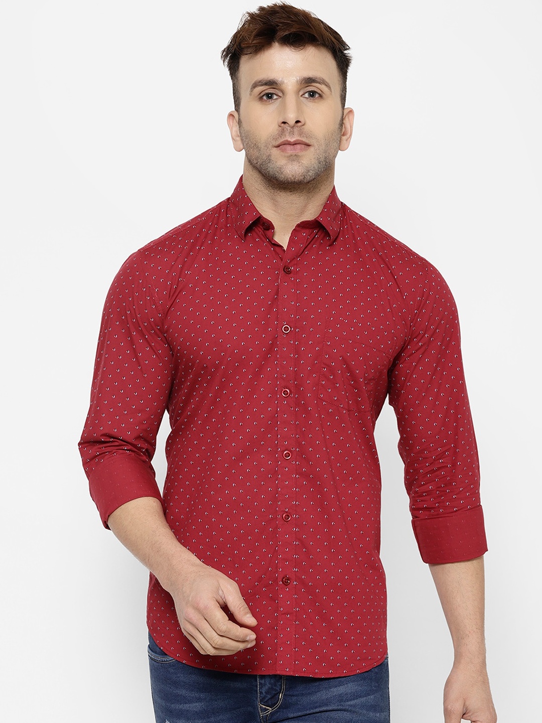 

cape canary Men Red Regular Fit Printed Casual Shirt