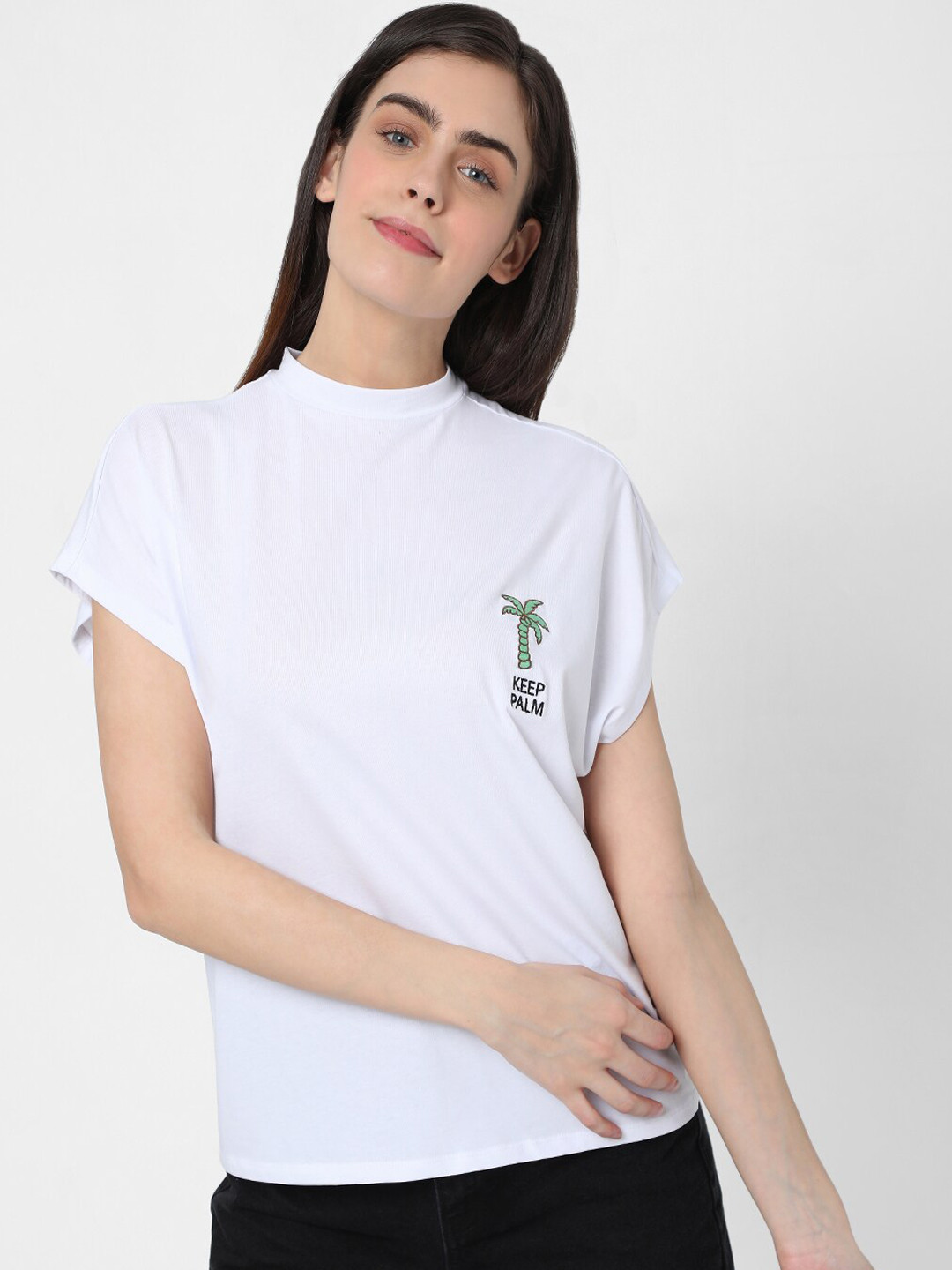 

Vero Moda Women White Solid High Neck T-shirt