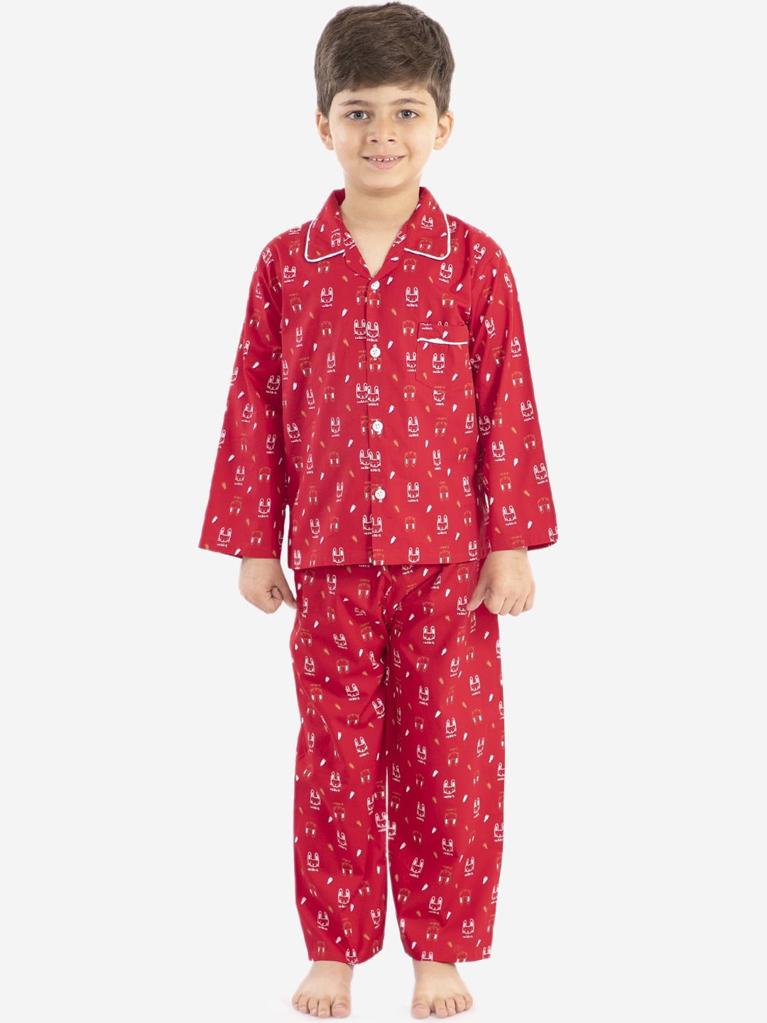 

KID1 Boys Red & White Printed Night Suit