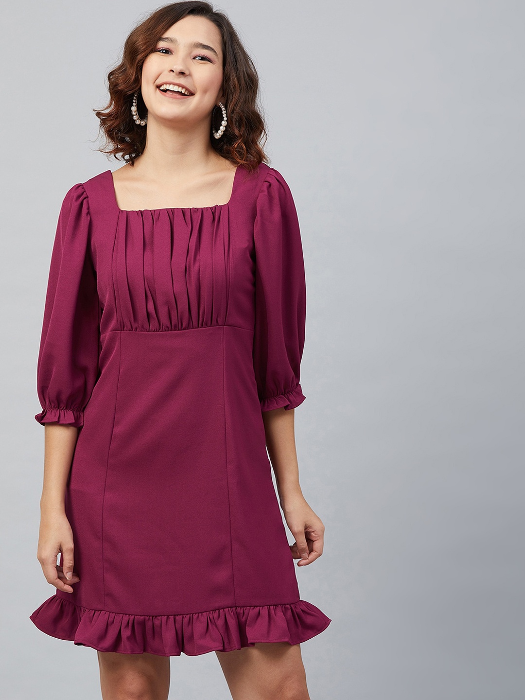

Carlton London Women Purple Solid A-Line Dress