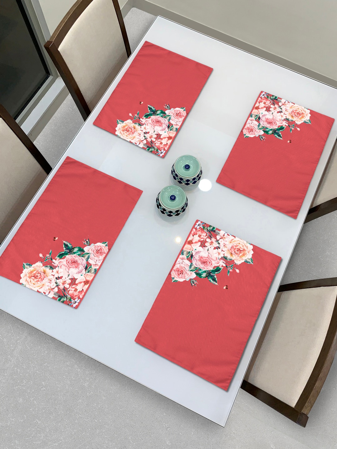 

HomeStorie Set Of 4 Coral Red & Pink HD Digital Printed Table Placemats