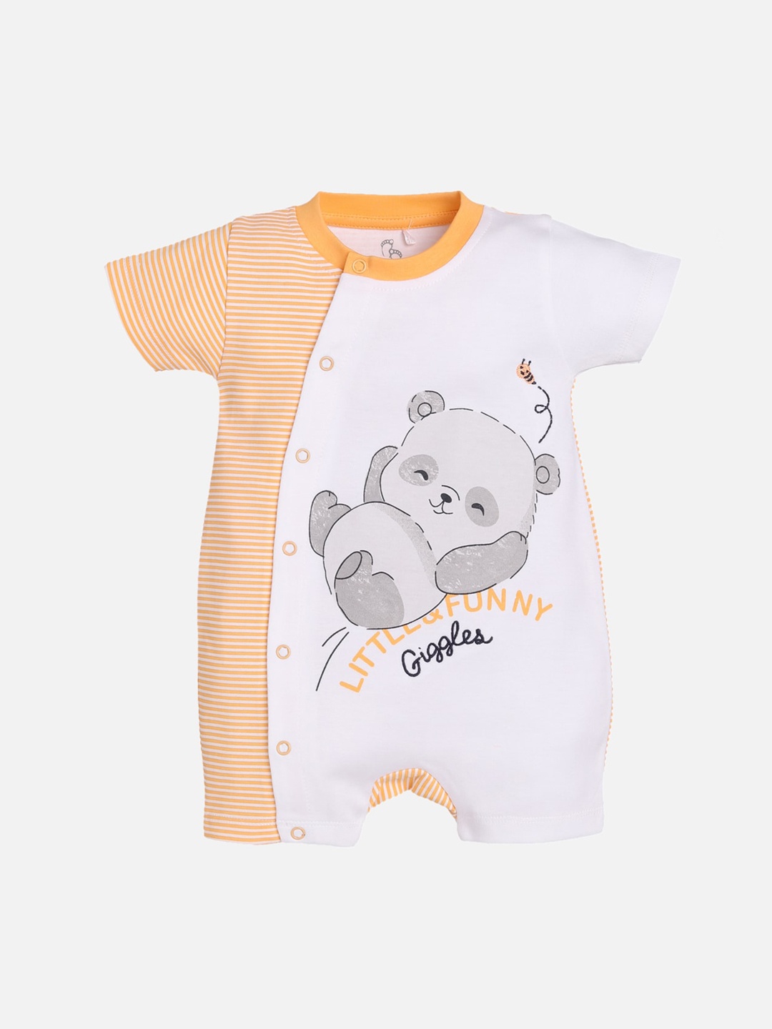 

BABY GO Infants Kids White & Peach-Coloured Printed Rompers