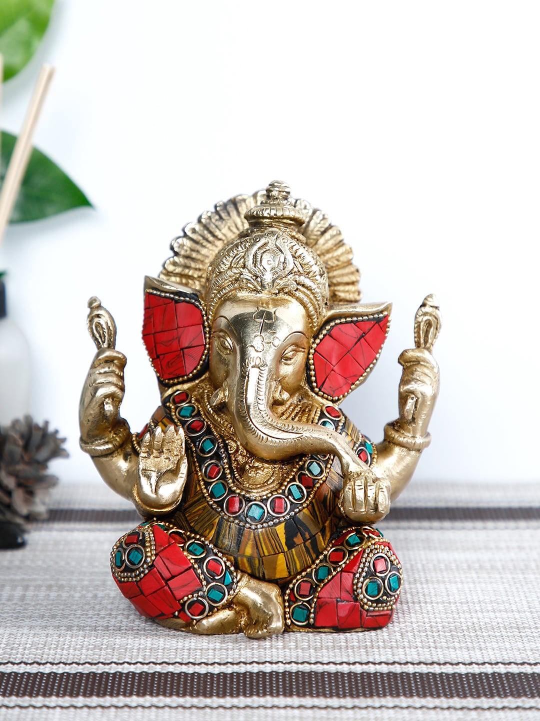 CraftVatika Gold-Toned & Red Lord Ganesha Handmade Showpiece