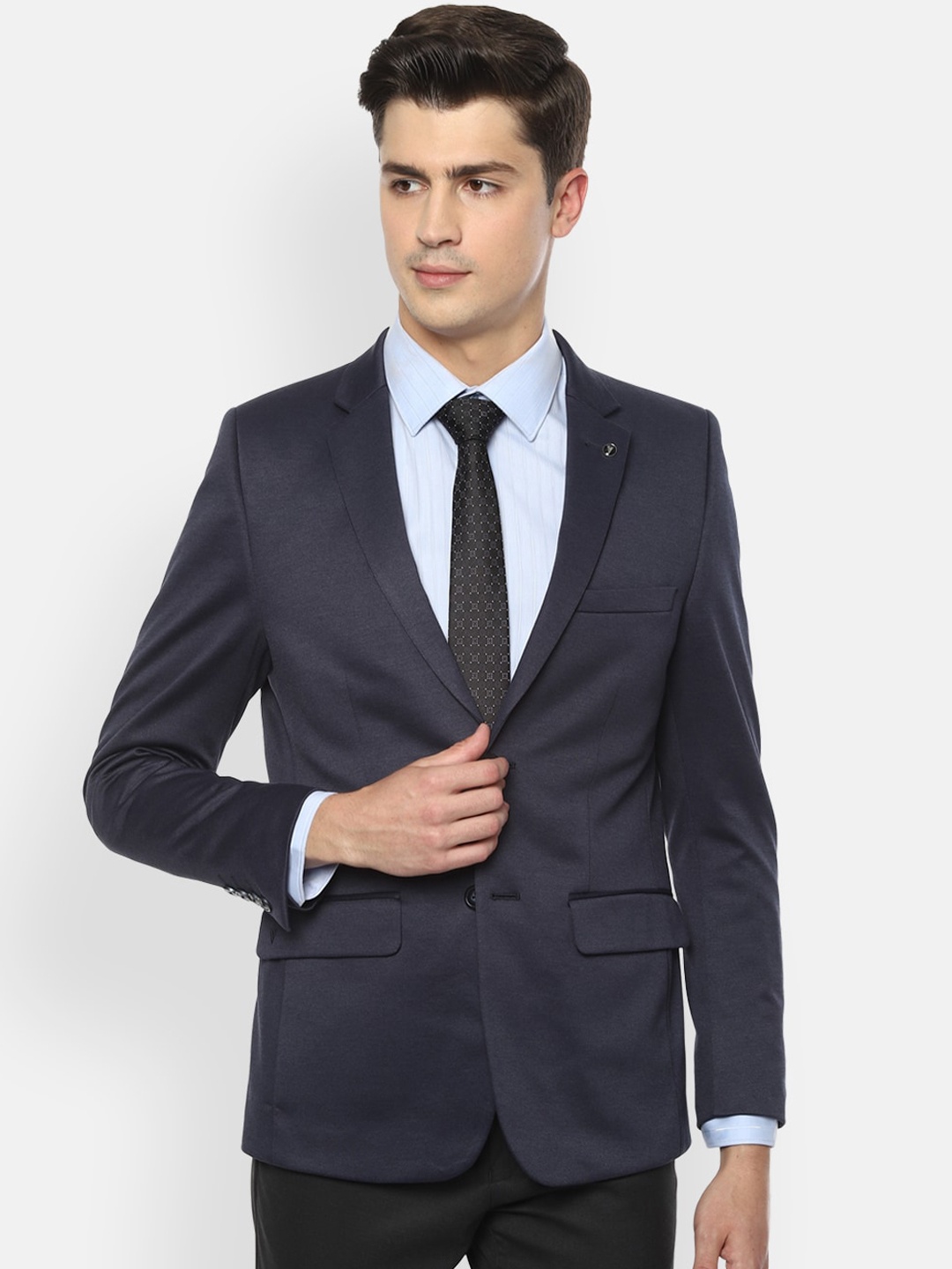 

Van Heusen Men Navy Blue Solid Single-Breasted Slim-Fit Formal Blazer