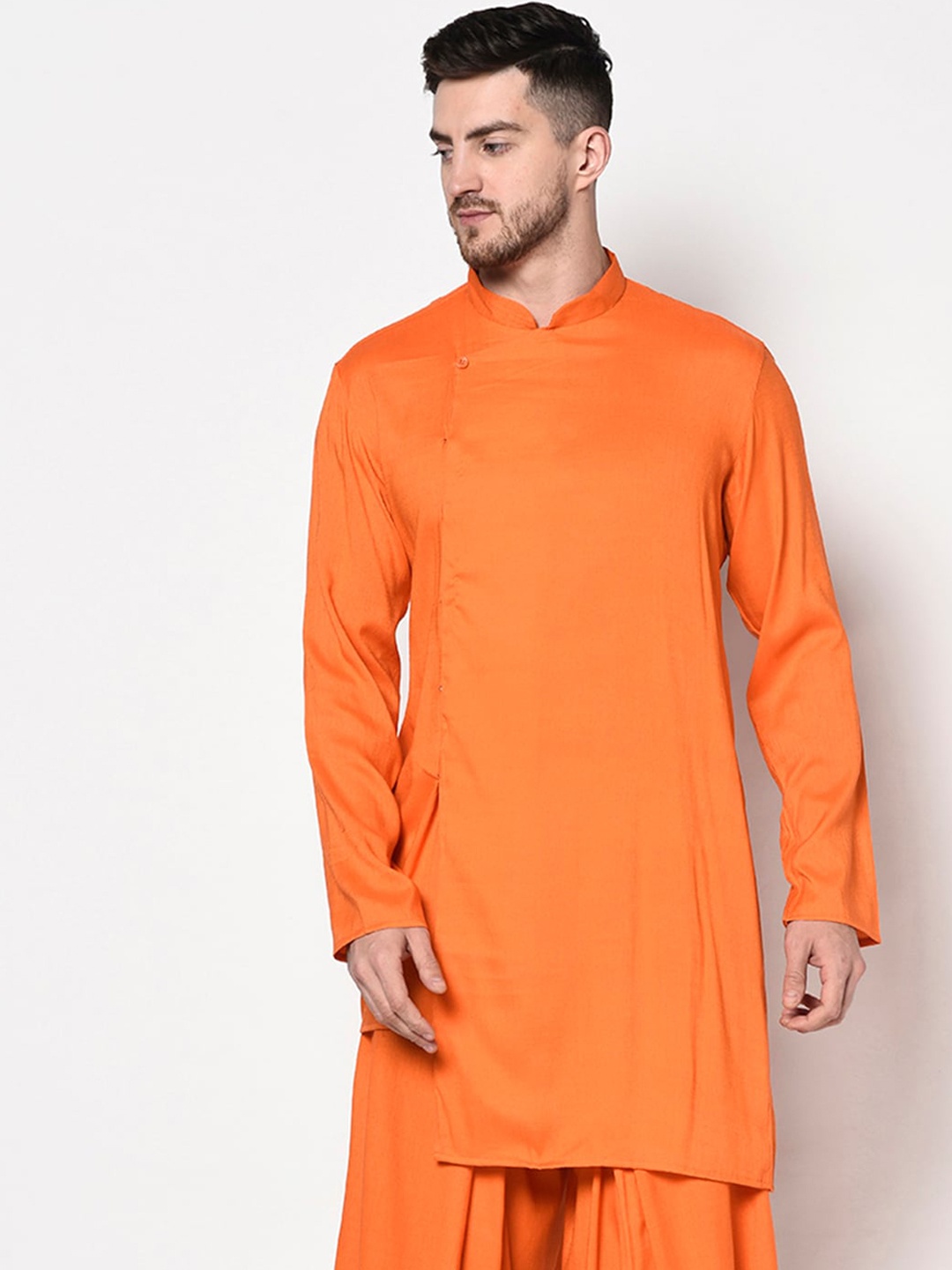 

Lamaaya Men Orange Solid Angrakha Kurta