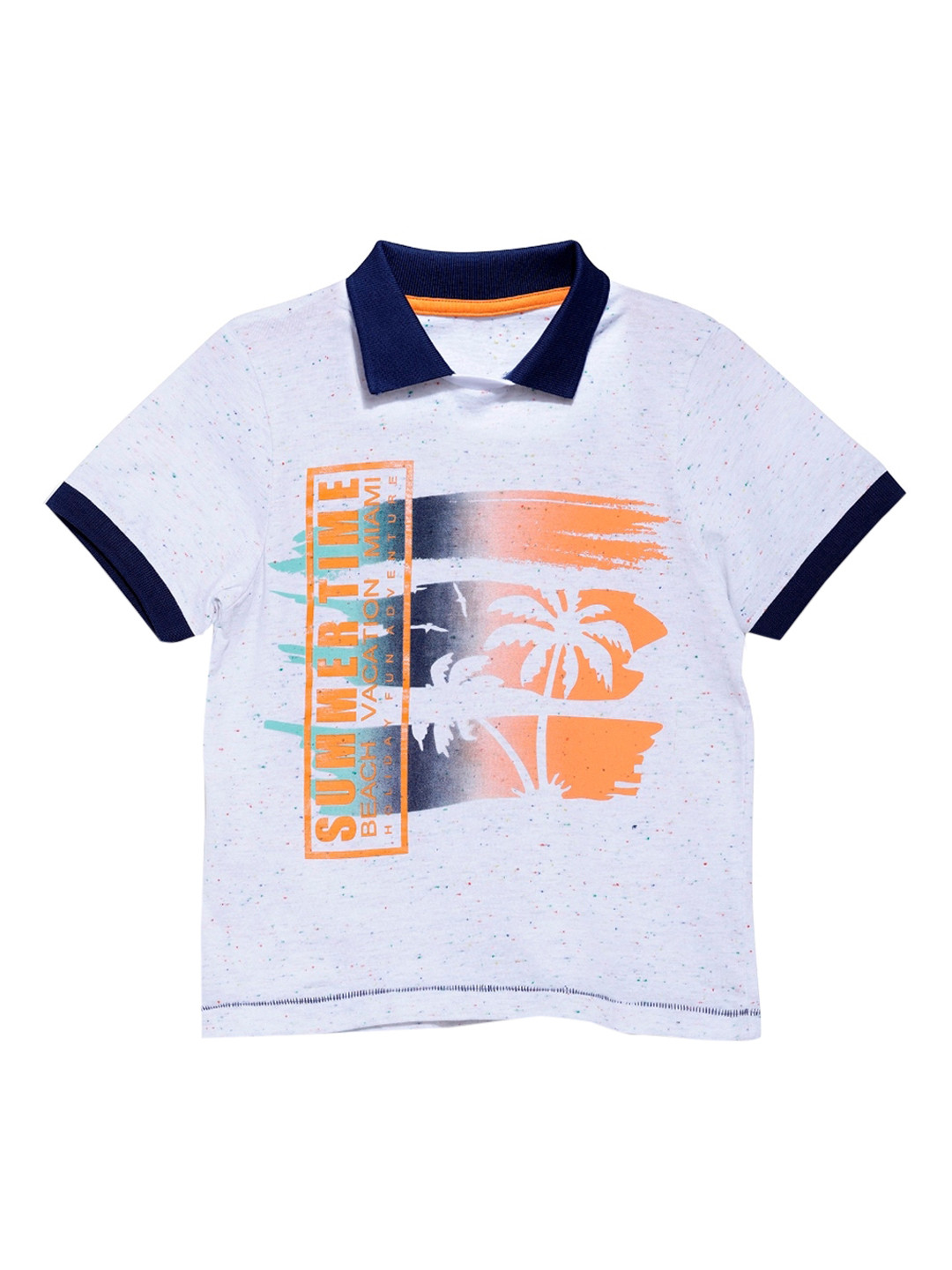 

UNDER FOURTEEN ONLY Boys White Printed Polo Collar T-shirt