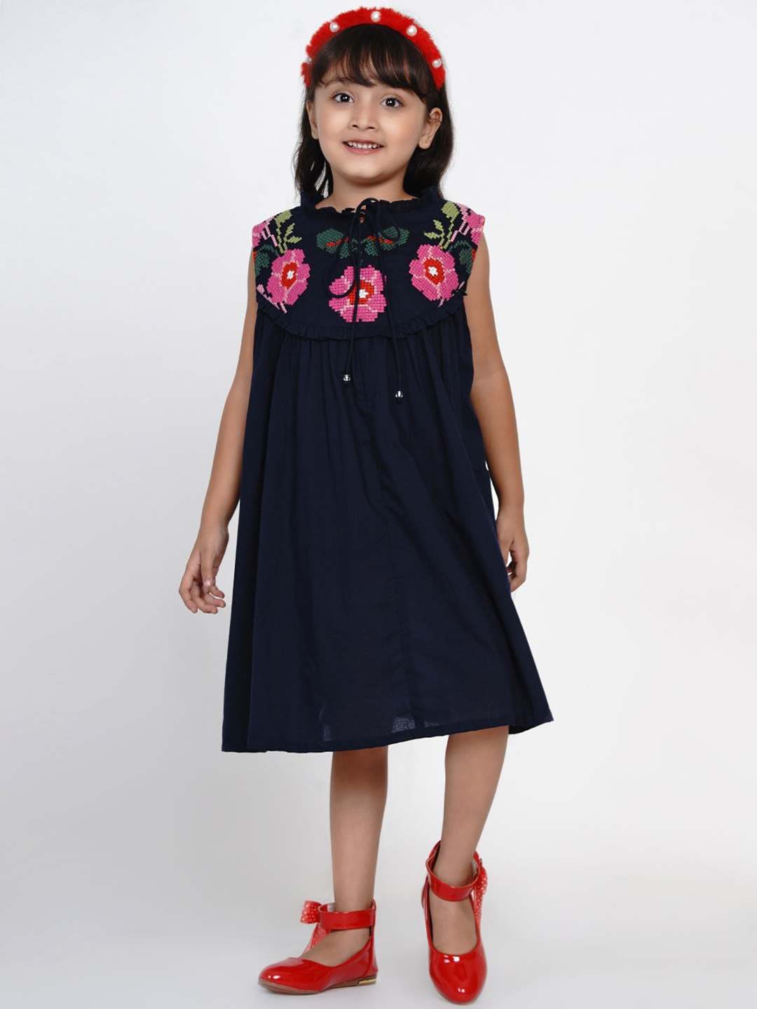 

Bitiya by Bhama Girls Navy Blue Solid Fit and Flare Dress