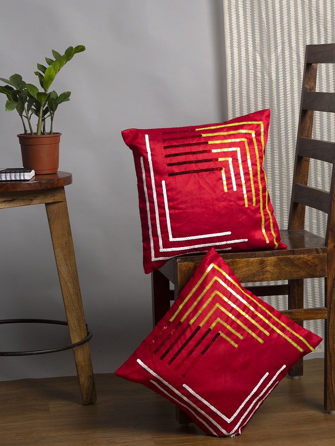 

Alina decor Red Embellished Square Cushion Covers