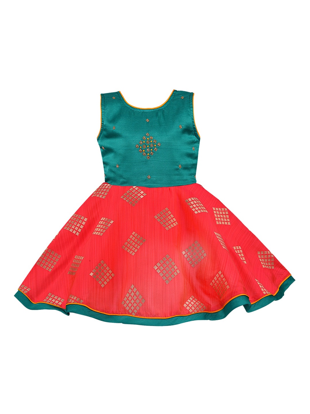 

Wish Karo Girls Green Colourblocked Fit and Flare Dress