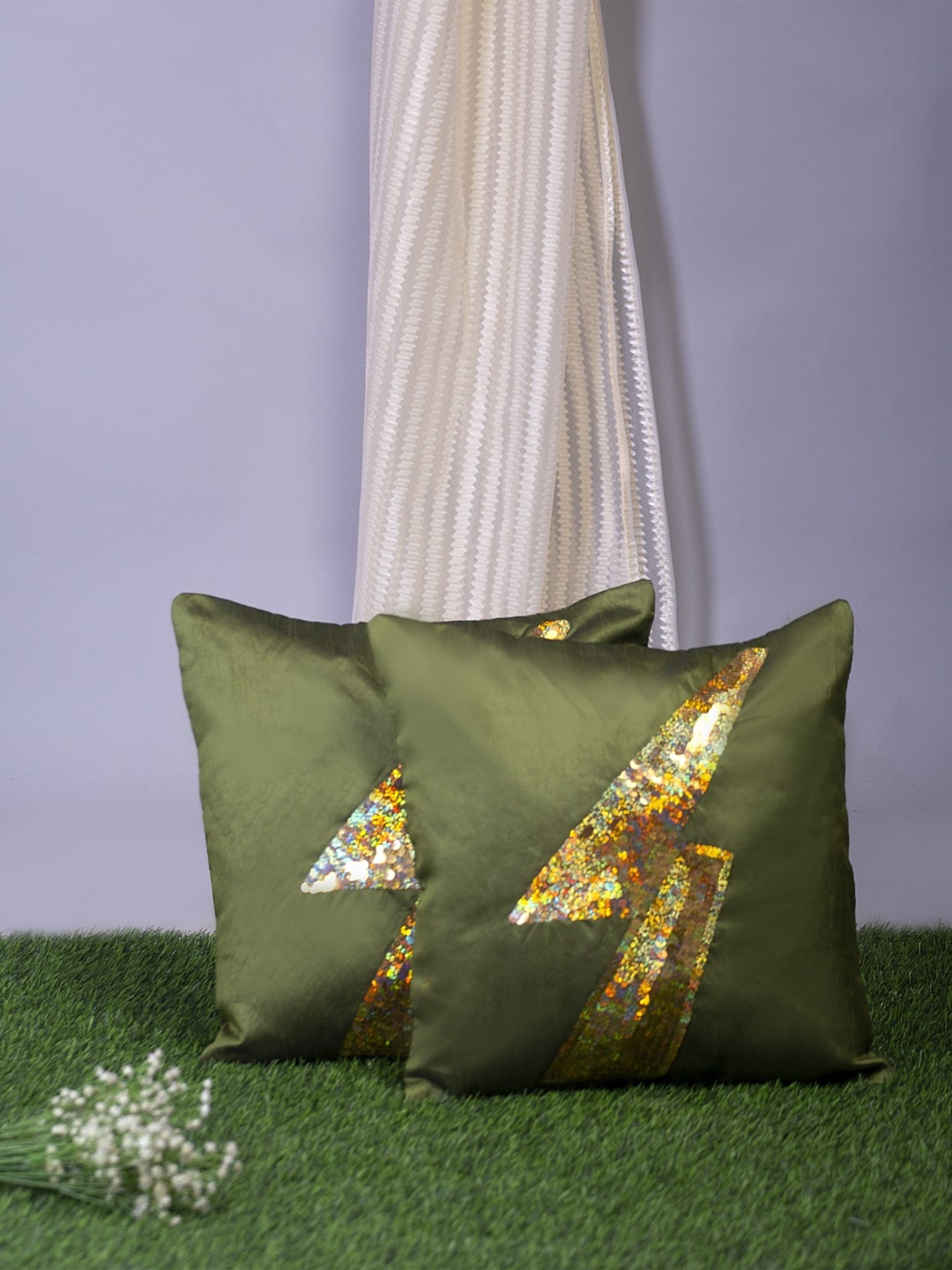 

Alina decor Green Set of 2 Embellished Square Cushion Covers