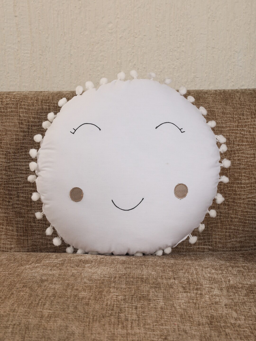 

YK White & Brown Embellished Sun Shaped Cushion