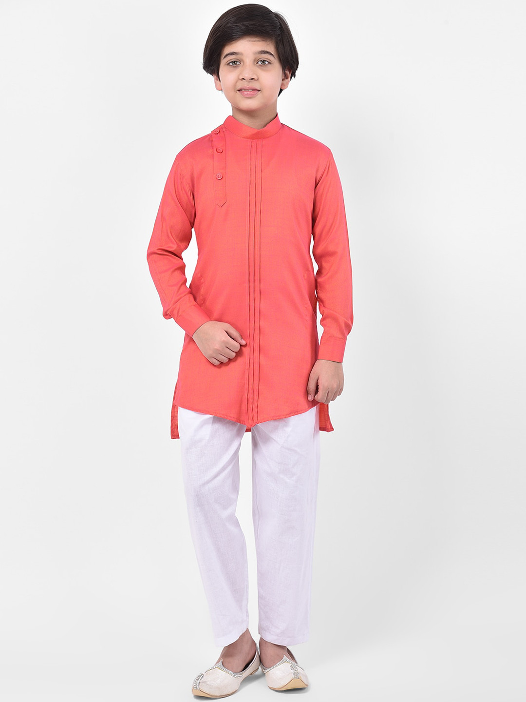 

DEYANN Boys Pink & White Solid Kurta with Pyjamas