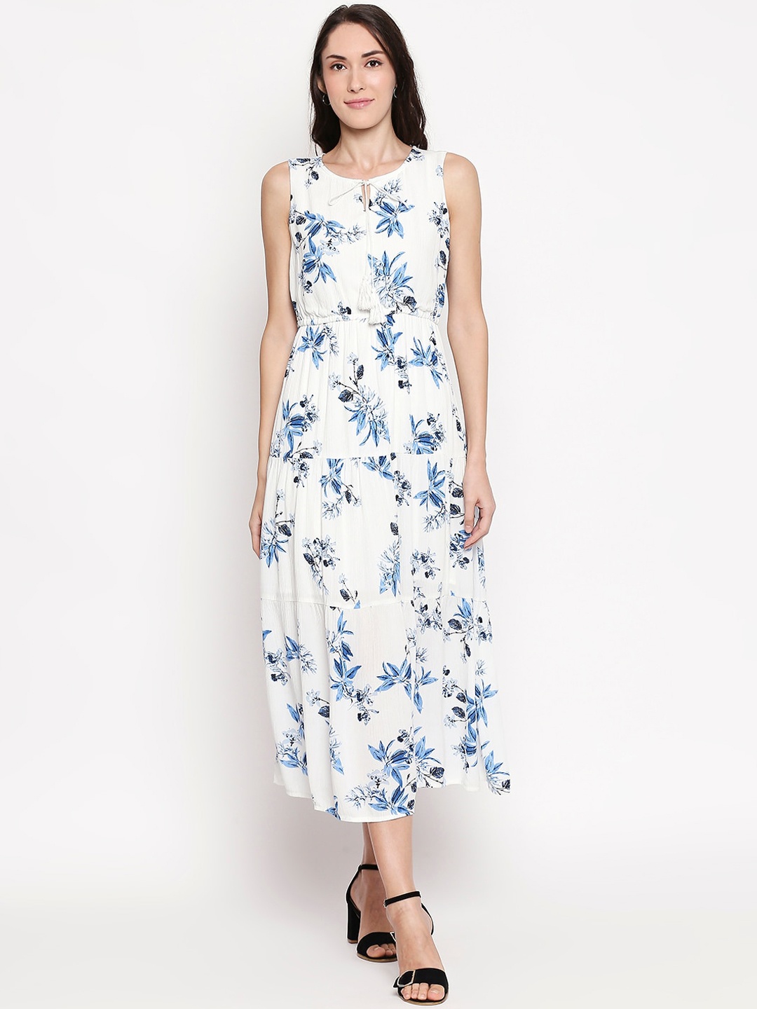 

Honey by Pantaloons Women White & Blue Floral Print A-Line Dress