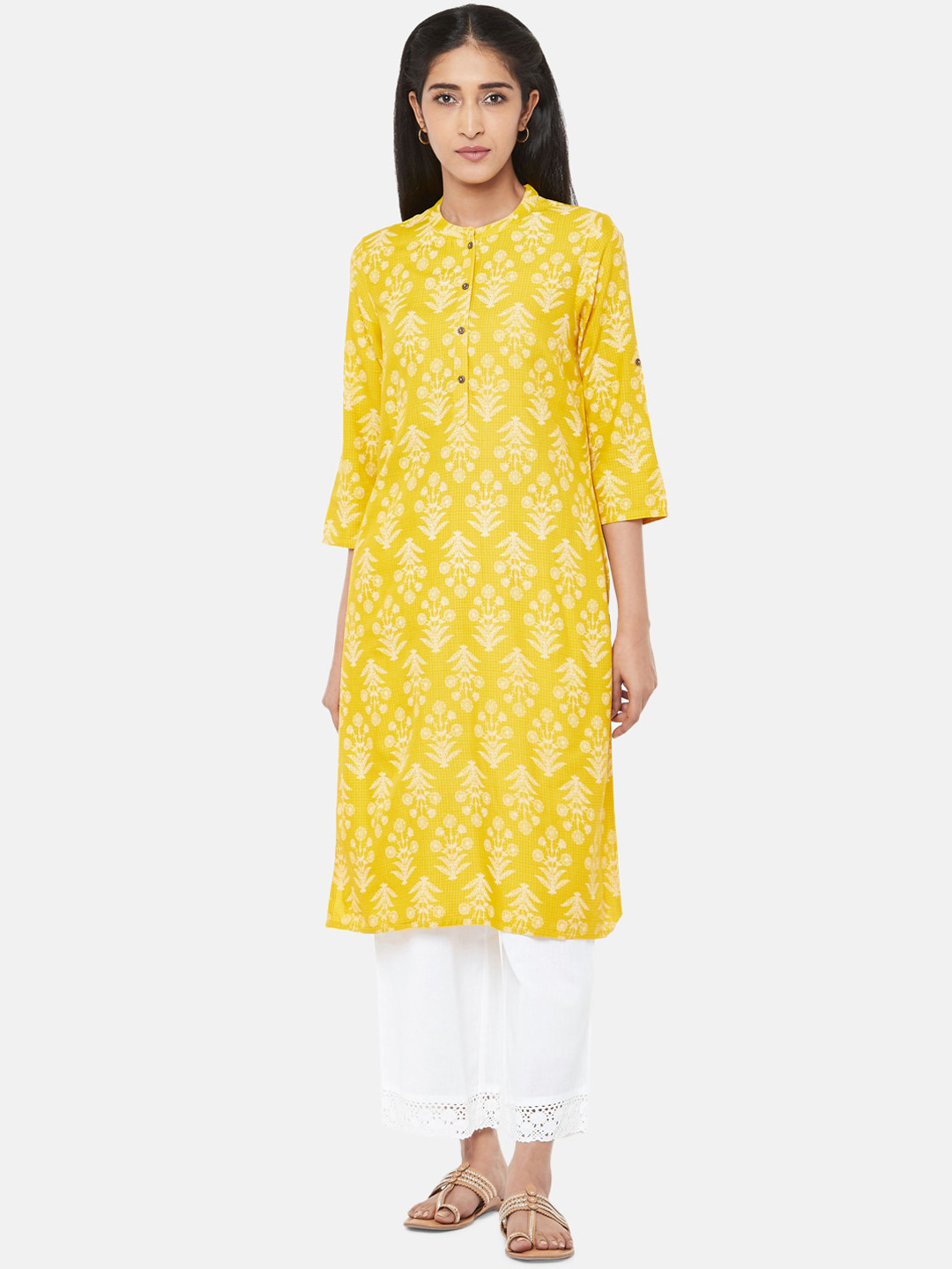 

Rangmanch By Pantaloons Women Yellow Floral Printed Kurta
