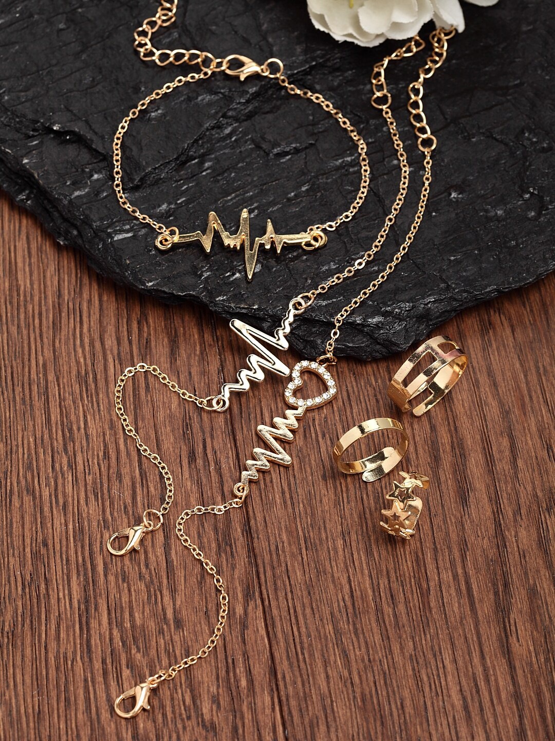 

Ferosh Set Of 6 Gold-Toned & White Stone-Studded Jewellery Set