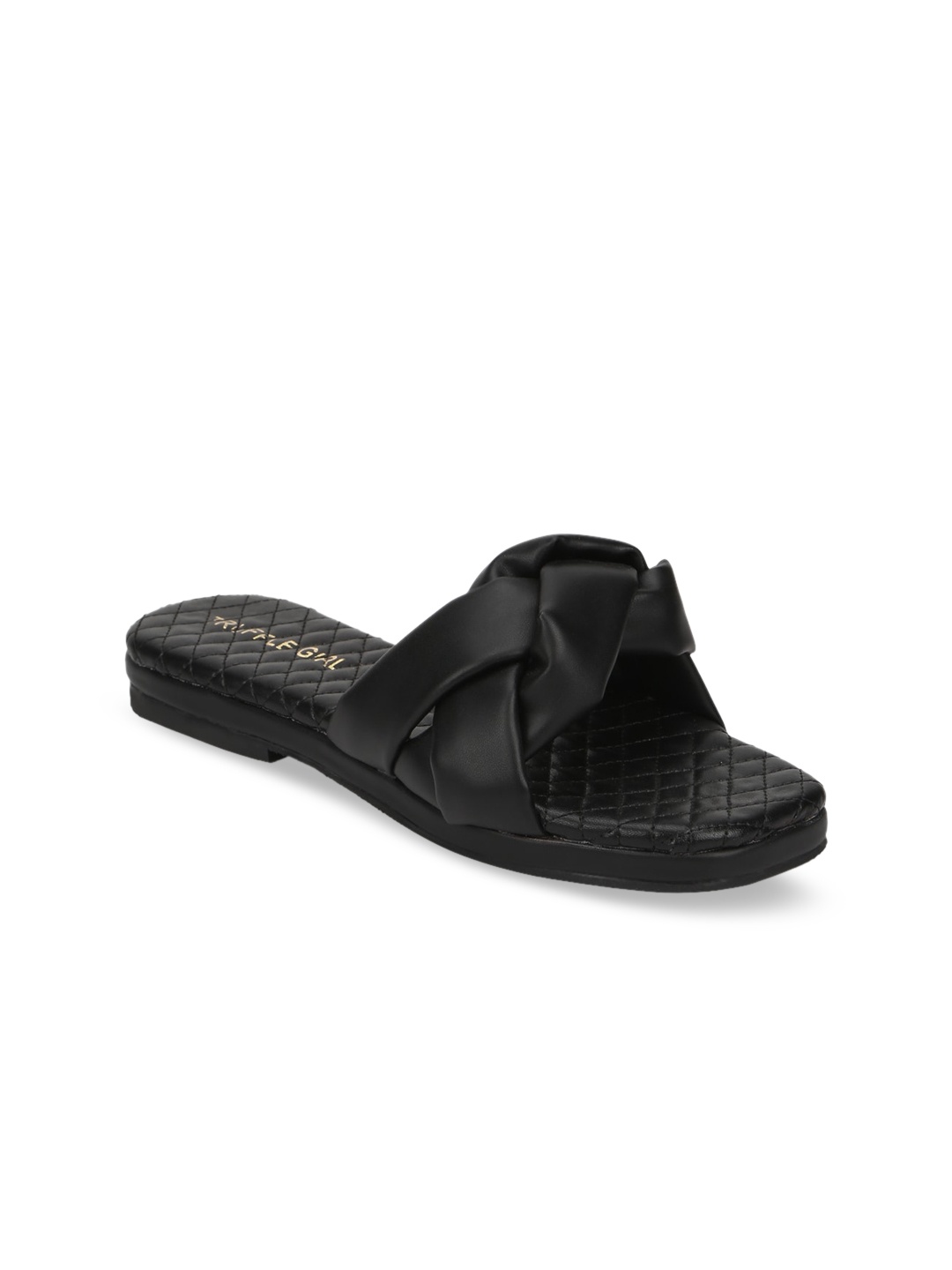 Truffle Collection Women Black Solid PU Open Toe Flats