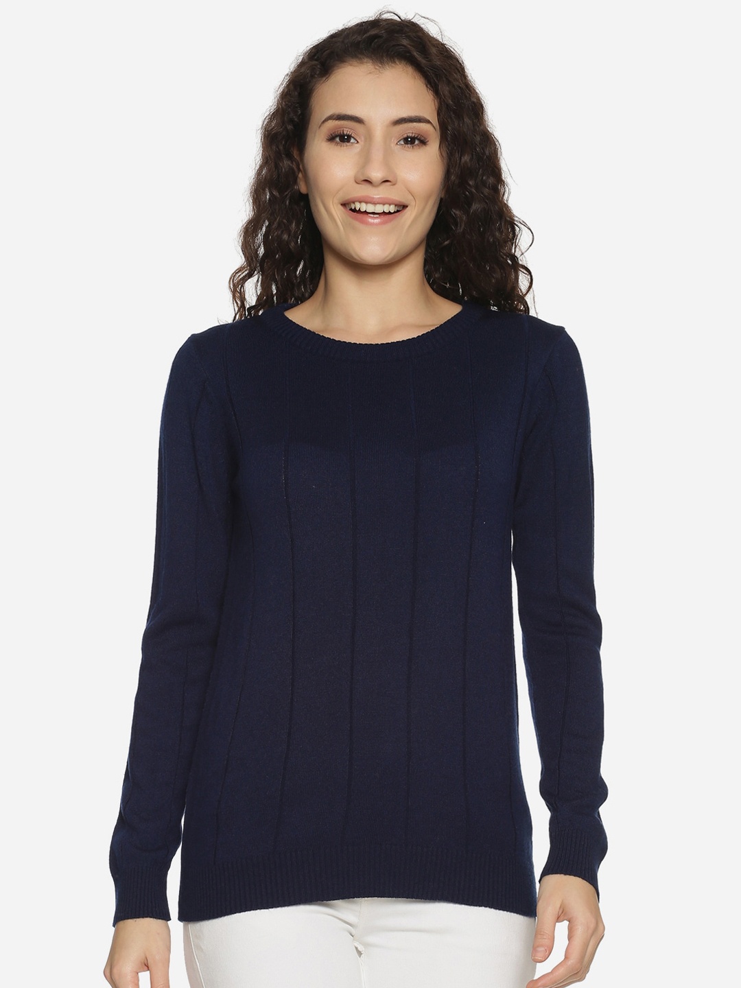 

BEVERLY BLUES Women Navy Blue Solid Pullover Sweater