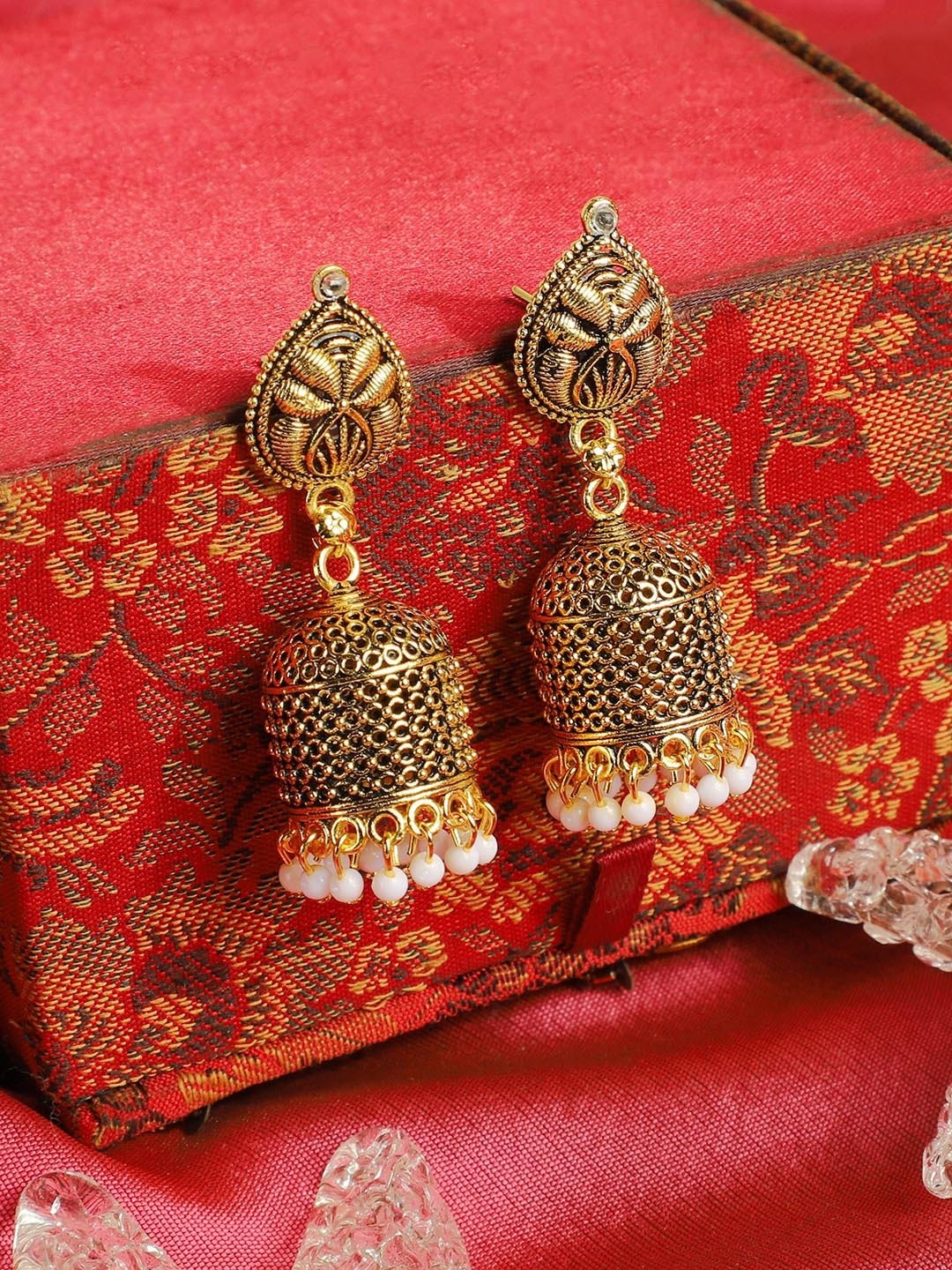 

ANIKAS CREATION Gold-Plated Antique Dome Shaped Jhumkas