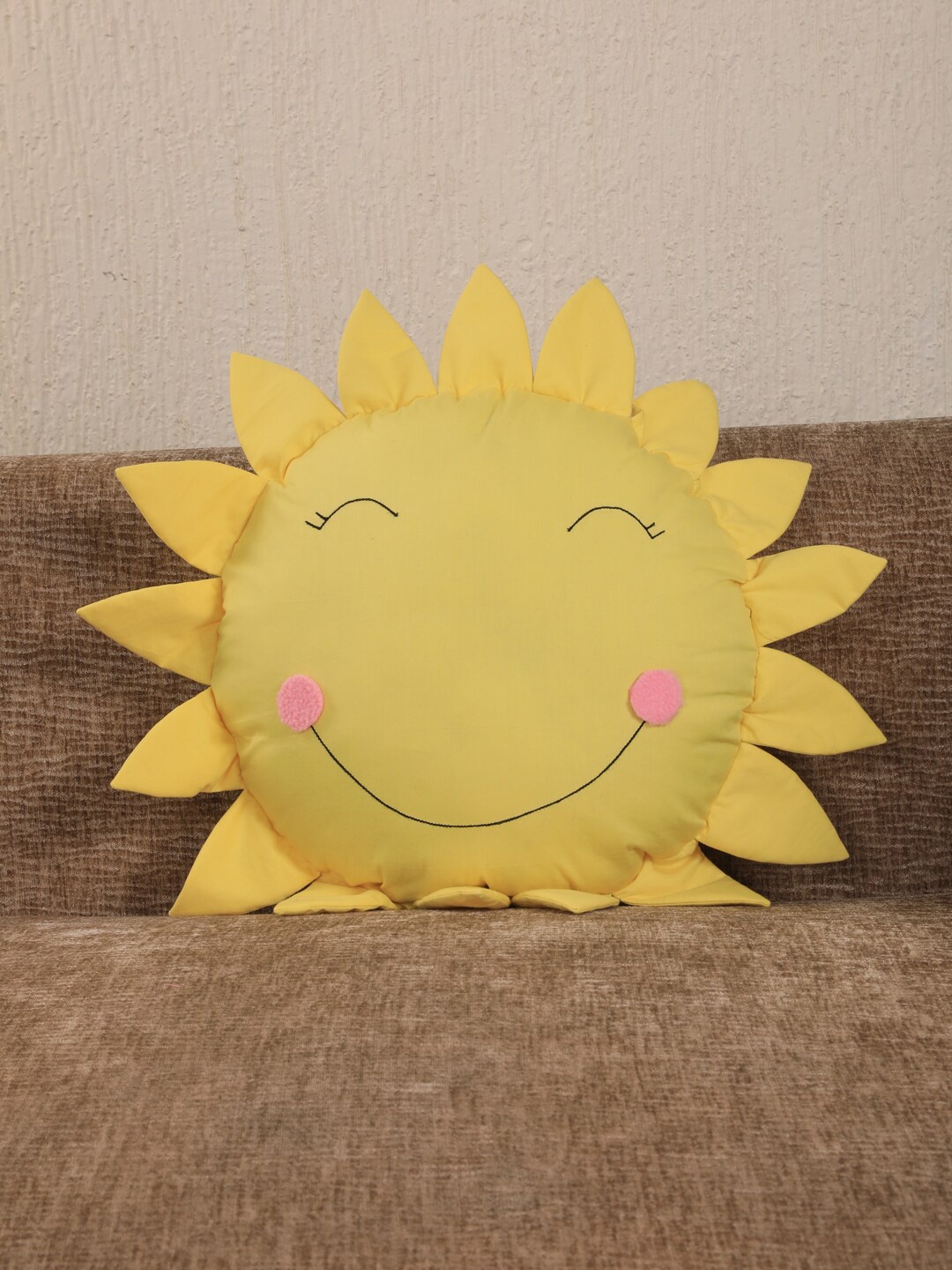 

YK Yellow & Pink Embellished Sun Shaped Cushion