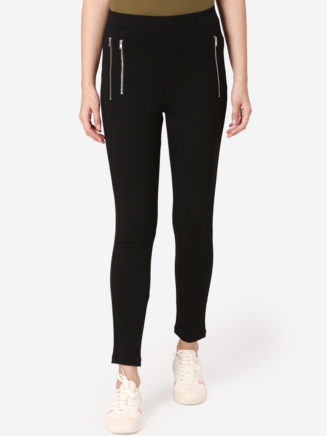 

Mode by Red Tape Women Black Solid Relaxed-Fit Treggings