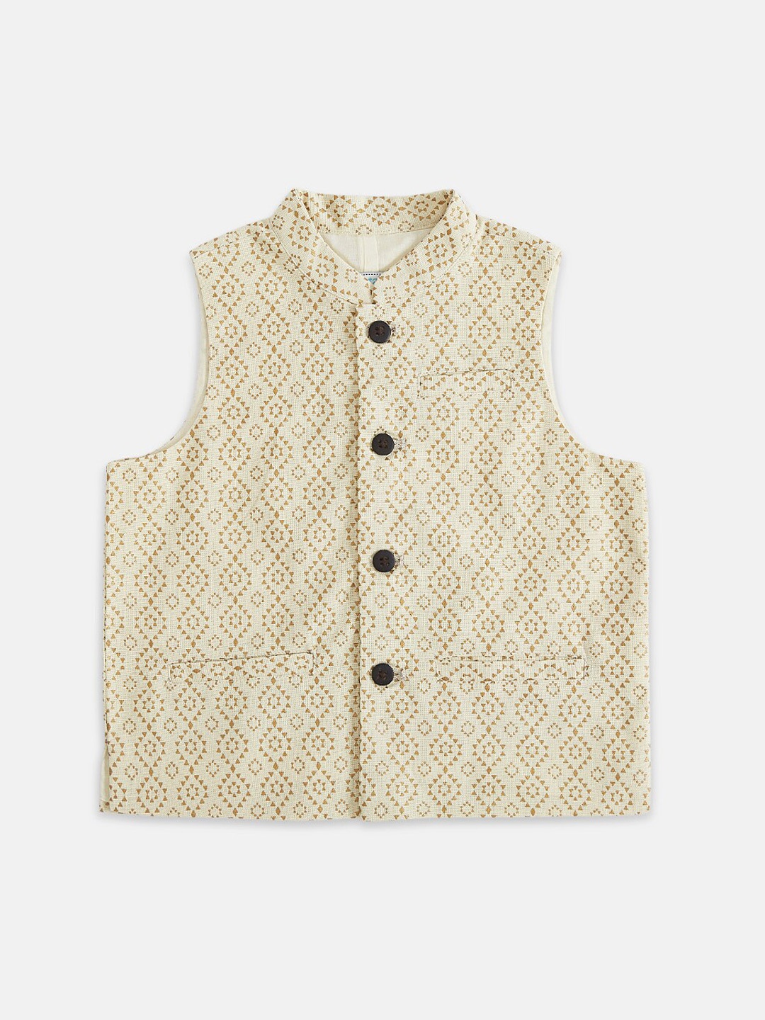 

indus route by Pantaloons Boys Off-White & Beige Printed Nehru Jacket