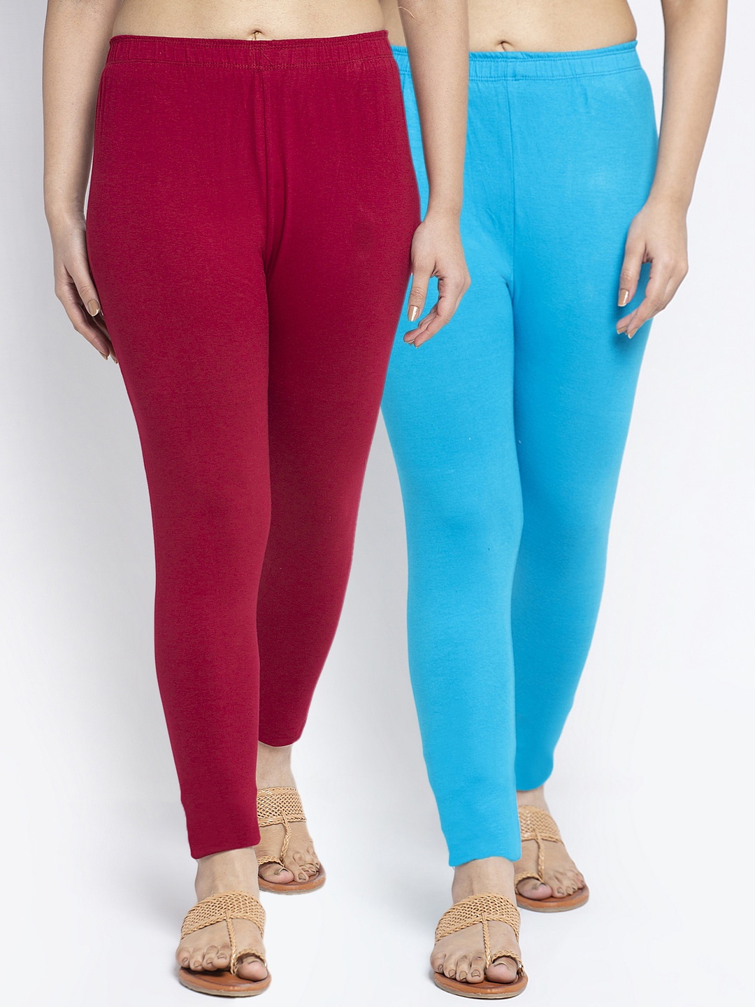 GRACIT Women Pack Of 2 Solid Ankle-Length Leggings, Maroon