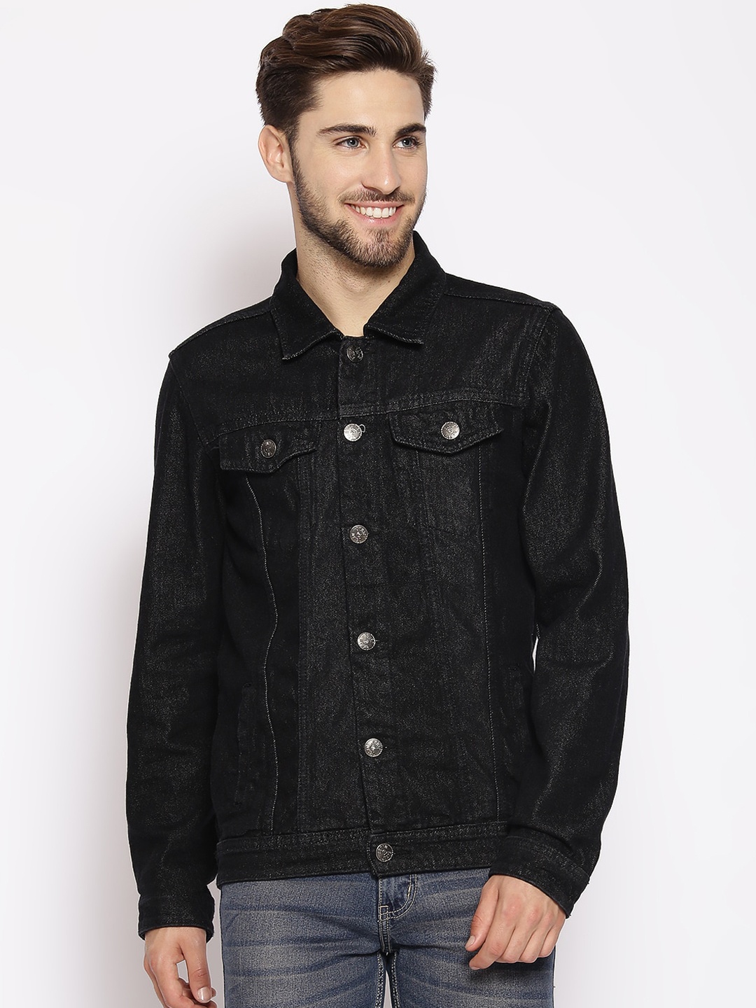 

High Star Men Black Solid Denim Jacket