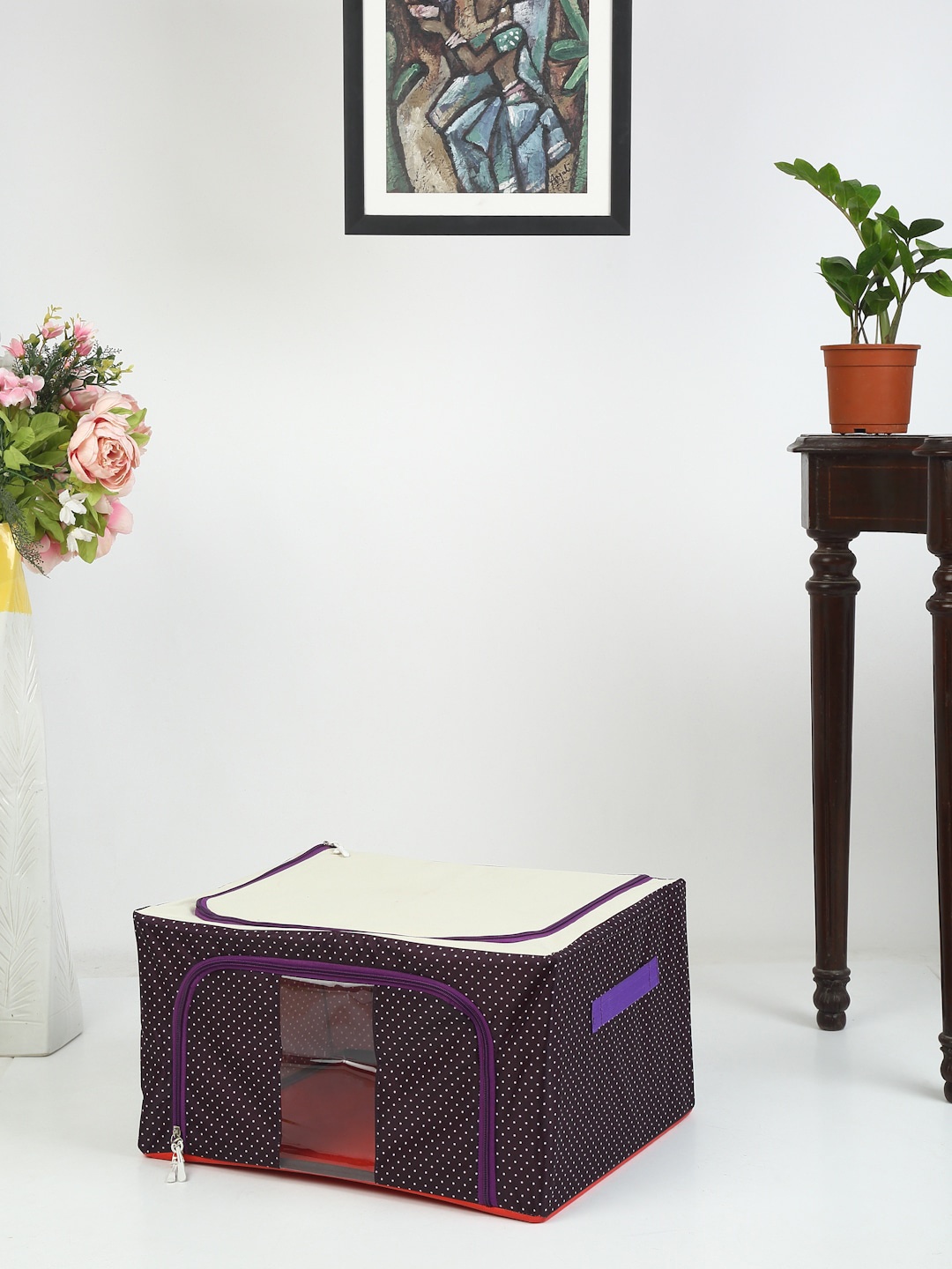 

HOSTA HOMES Purple & Off-White Polka Dot Printed Foldable Multi-Purpose Organiser