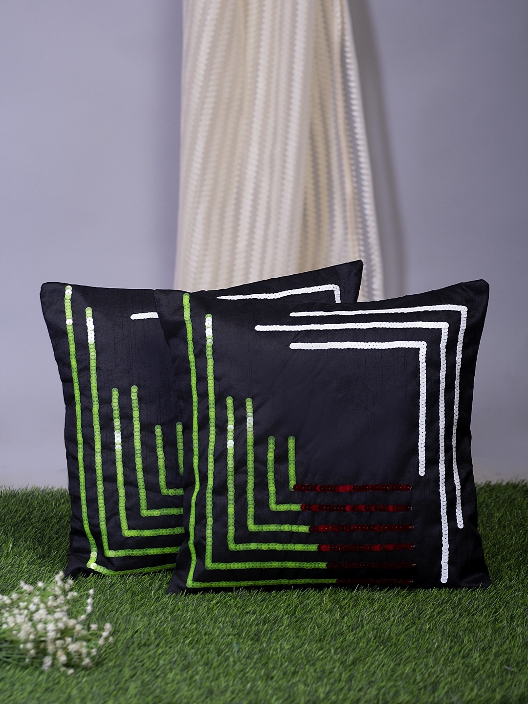 

Alina decor Black & White Set of 2 Embellished Square Cushion Covers