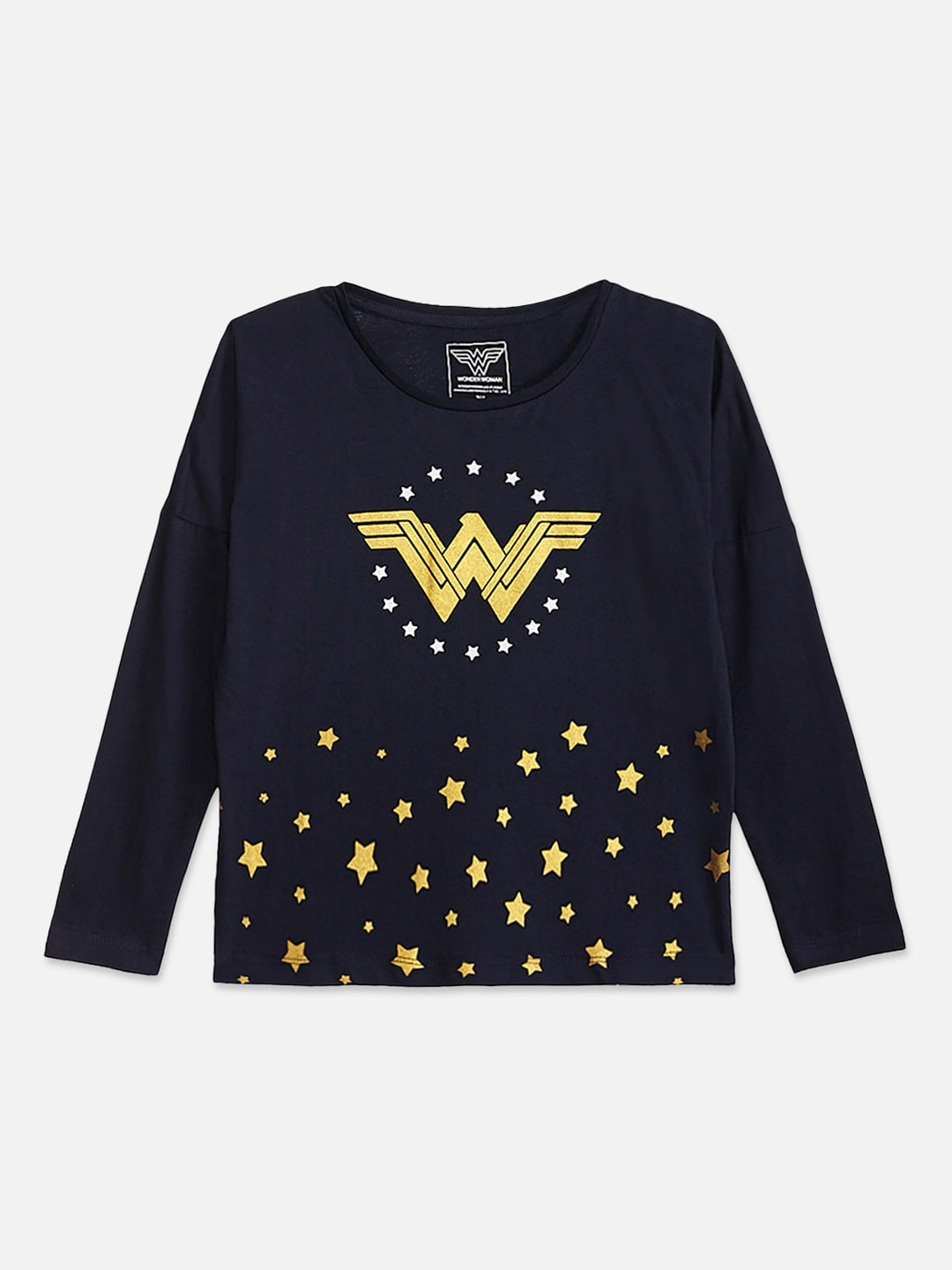 

Kids Ville Girls Blue Wonder Woman Printed Round Neck T-shirt