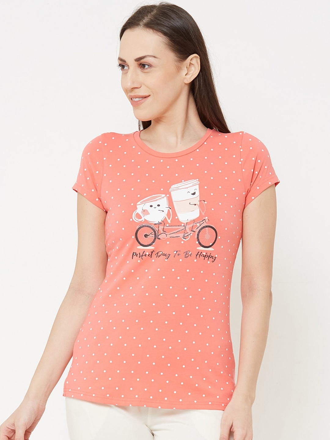 

Sweet Dreams Women Coral & White Printed Night suit