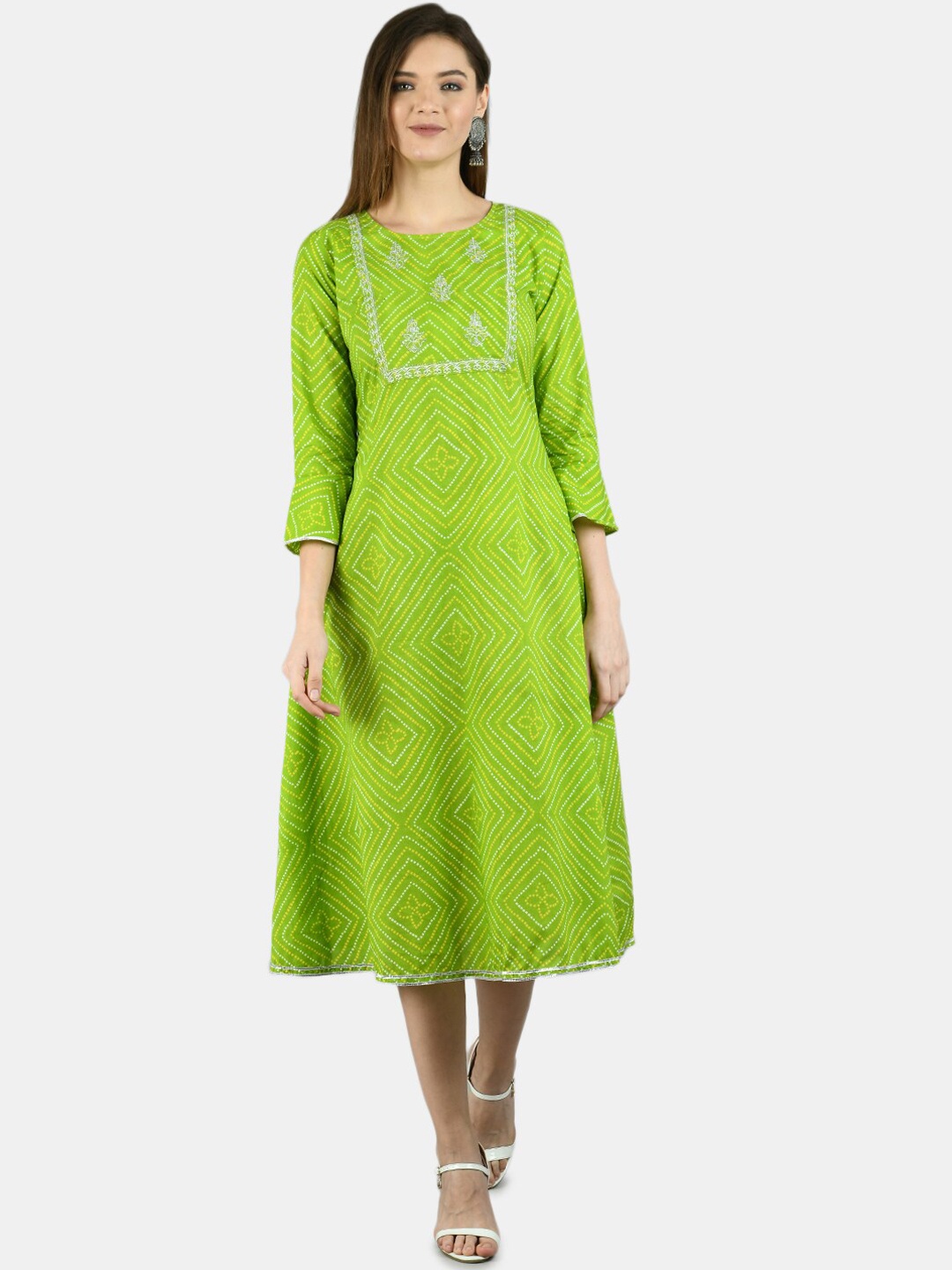 Myshka Women Green Printed A-Line Dress