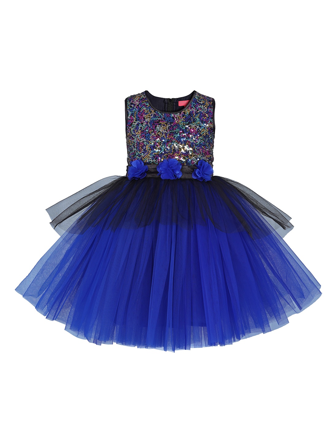 

Toy Balloon kids Girls Blue & Black Self Design Fit and Flare Dress