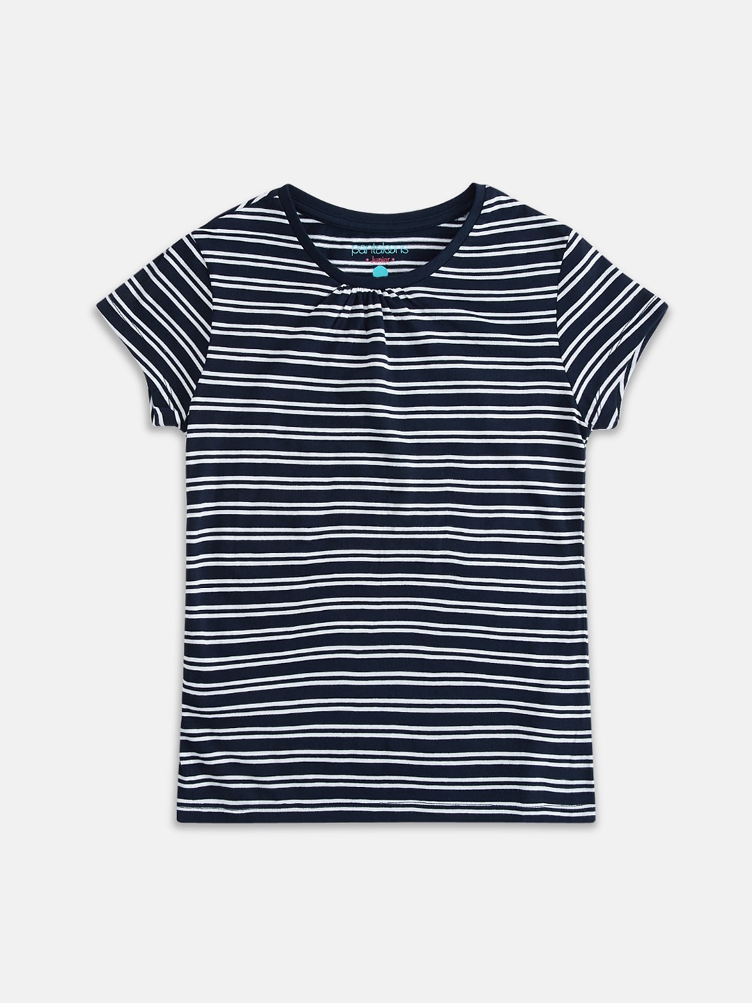 

Pantaloons Junior Girls Navy Blue Striped Henley Neck T-shirt