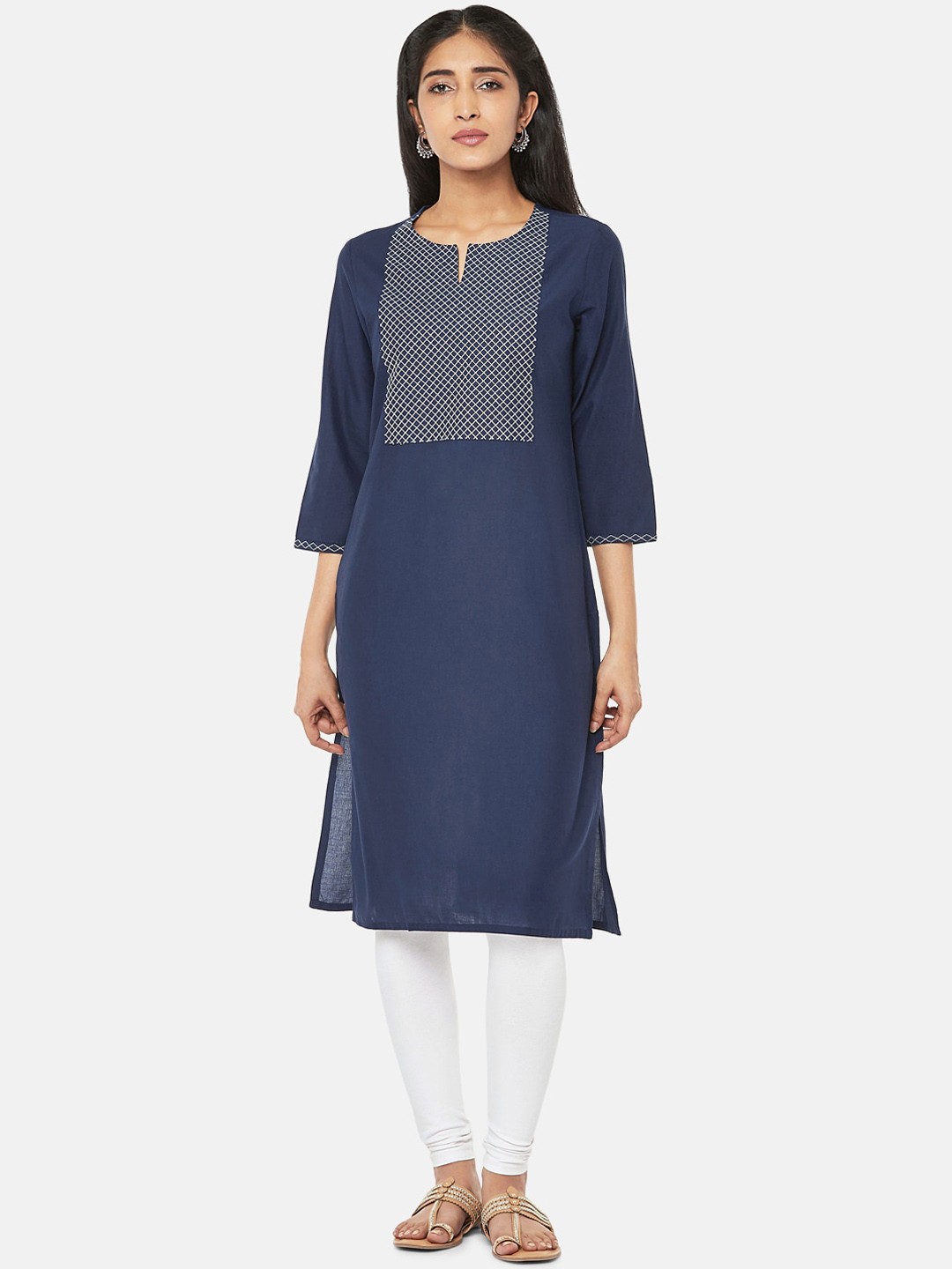 Rangmanch By Pantaloons Women Navy Blue Yoke Design Kurta
