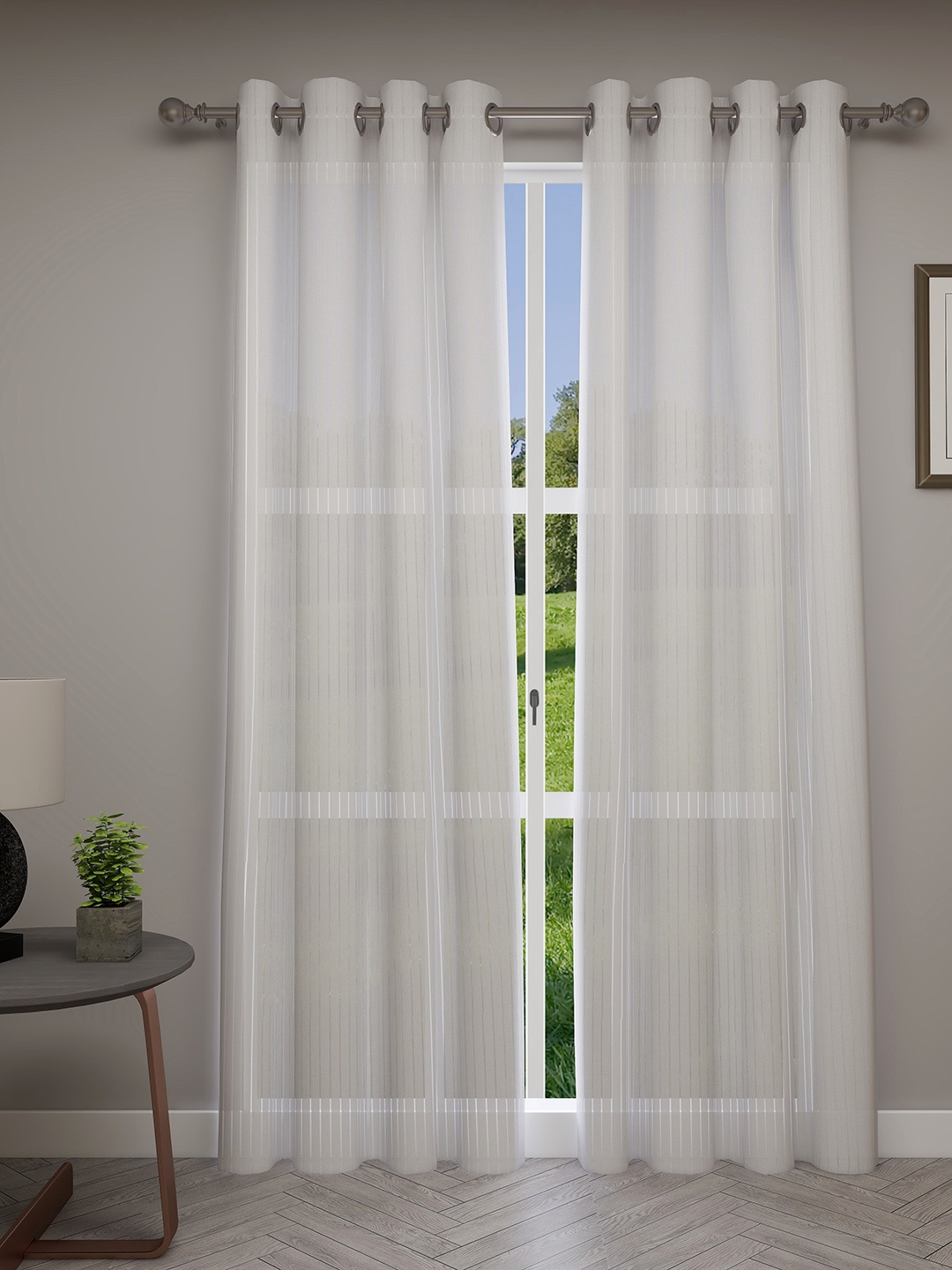 GM Off-White Set of 2 Striped Curtains
