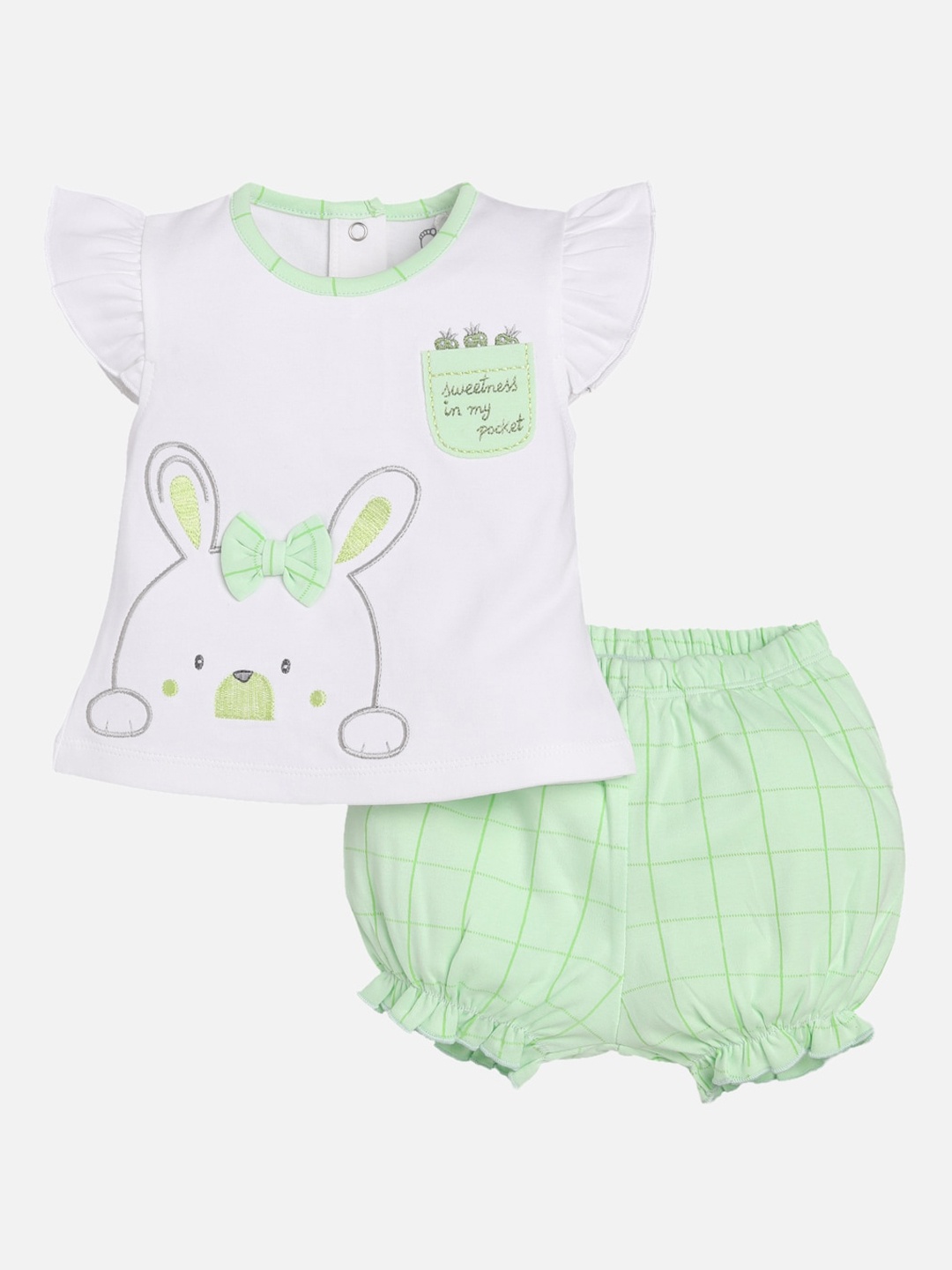 

BABY GO Girls White & Green Printed Top with Shorts