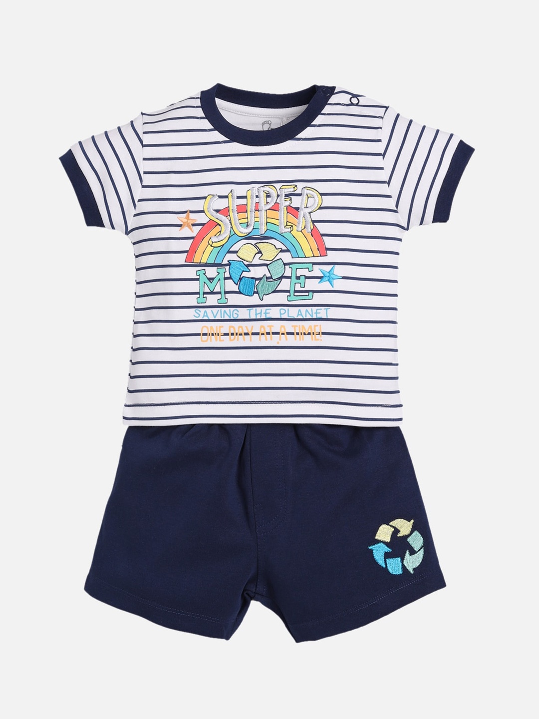 

BABY GO Boys Navy Blue & White Printed T-shirt with Shorts