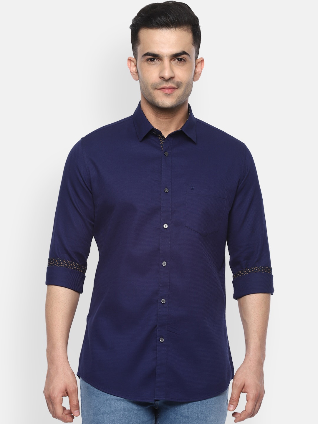 

Van Heusen Sport Men Navy Blue Slim Fit Solid Casual Cotton Shirt
