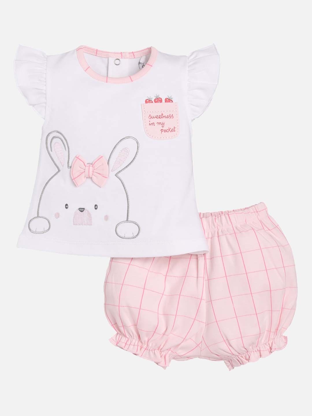 

BABY GO Girls Pink & White Printed Top with Shorts