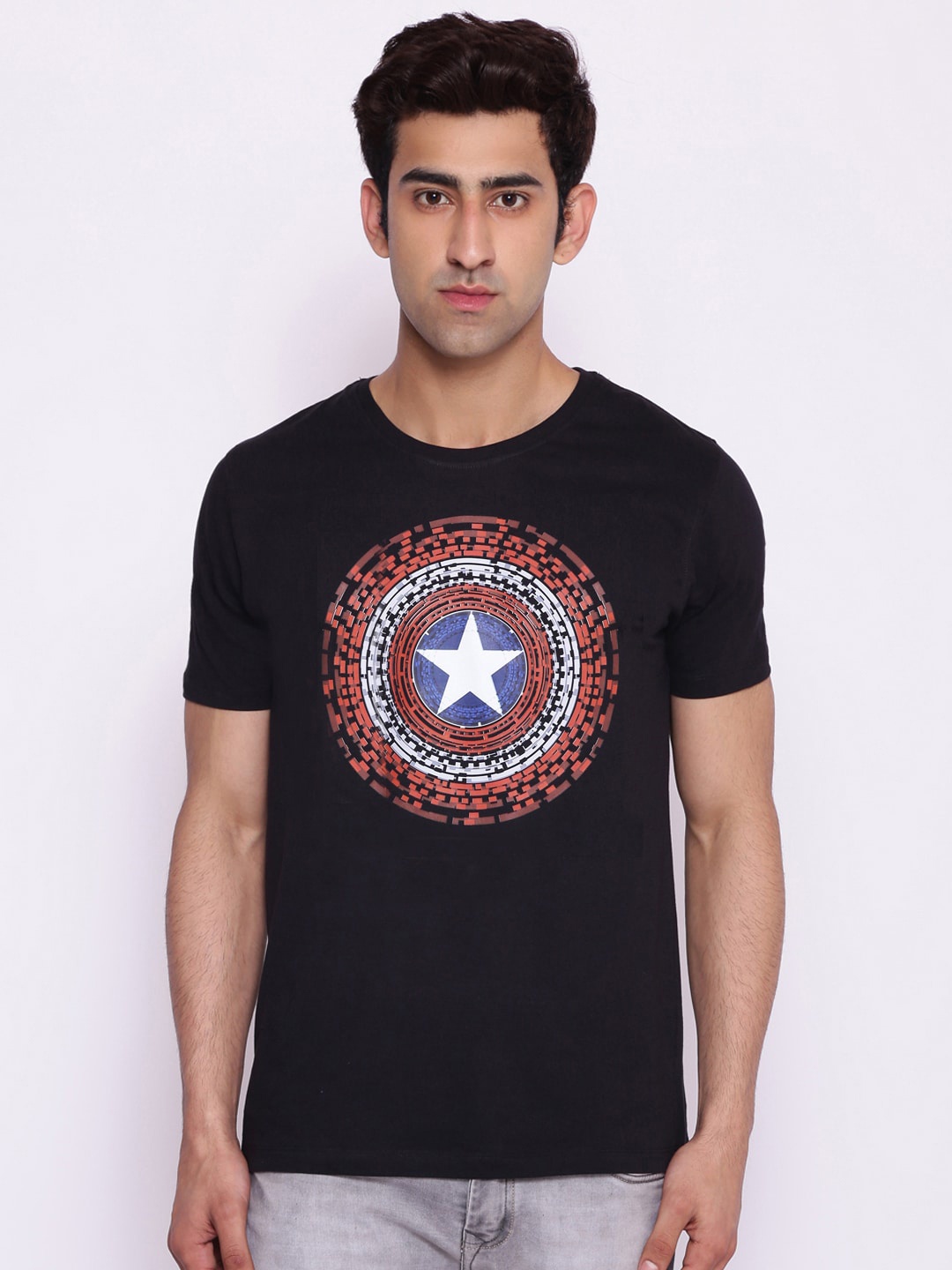 

Marvel Avengers Men Black Printed Round Neck Pure Cotton T-shirt