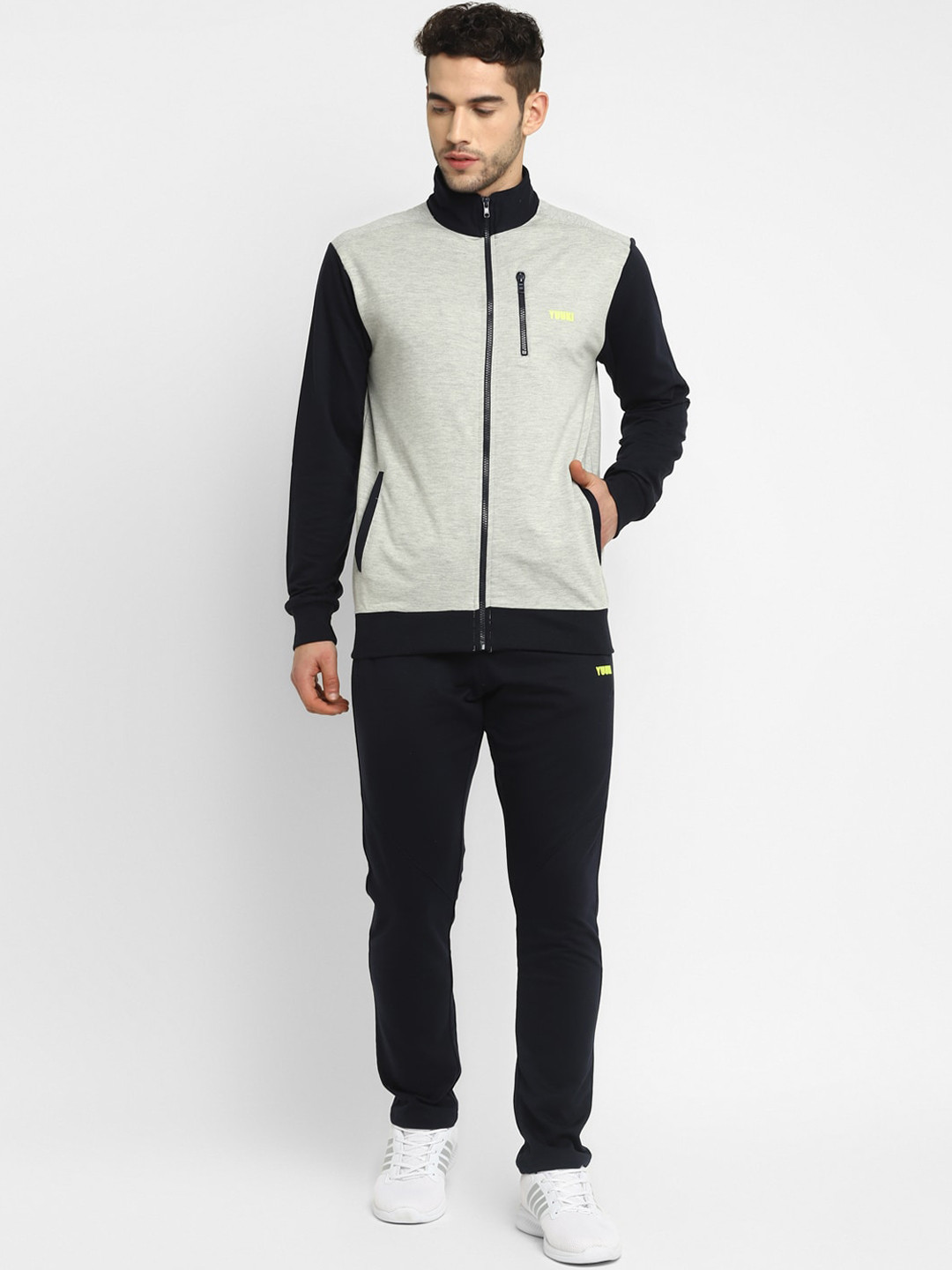

Yuuki Men Grey & Navy Blue Solid Tracksuit