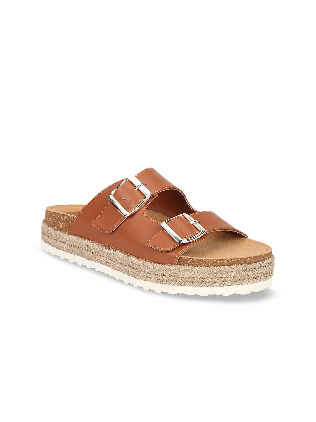 

Truffle Collection Women Tan Brown Solid Espadrille Flatform Heels